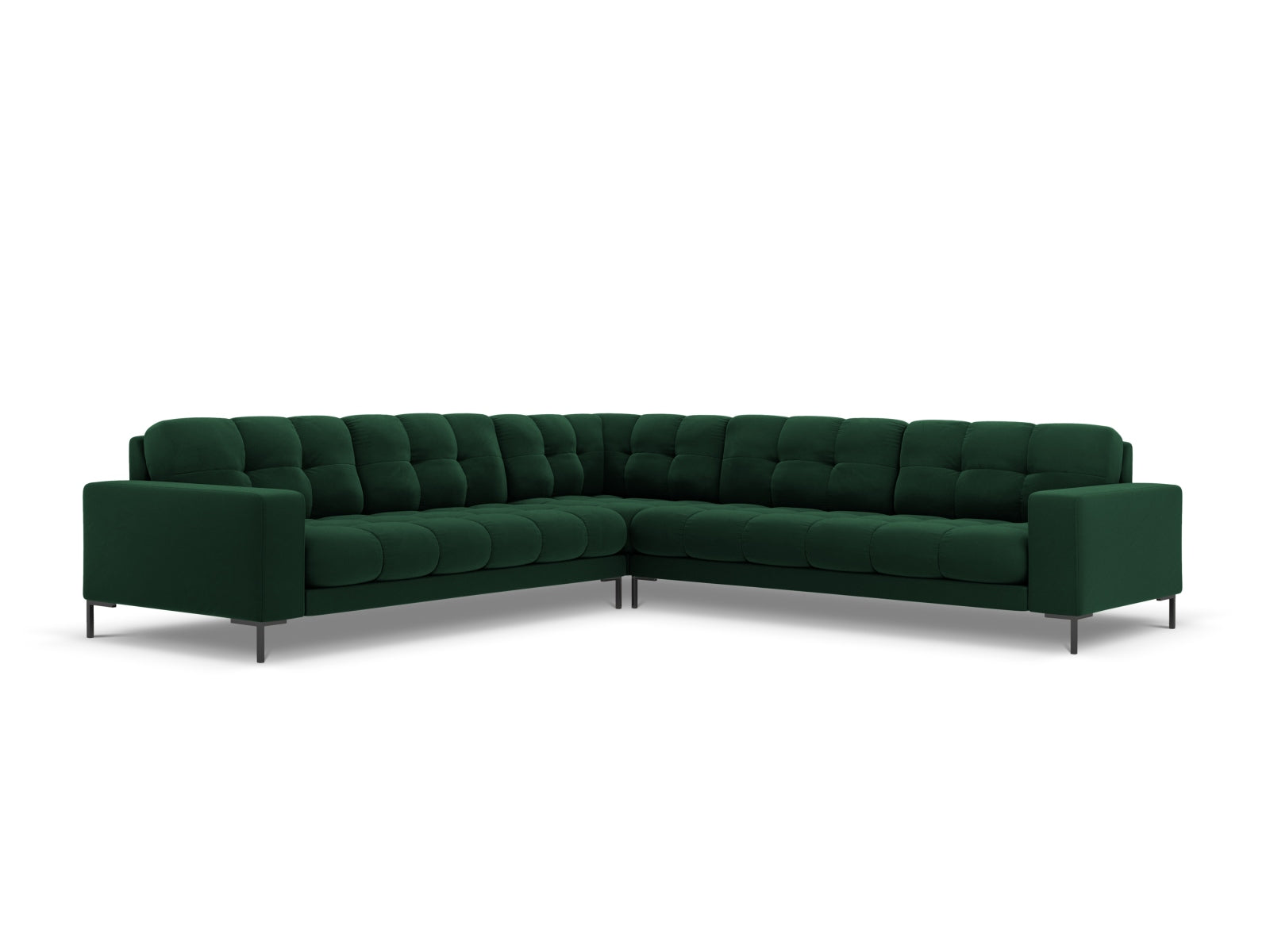 Elegantes 6-Sitzer Ecksofa Symmetric Bali in edlem Bottle Green-Bluvel, ideal für stilvolle Wohnräume.