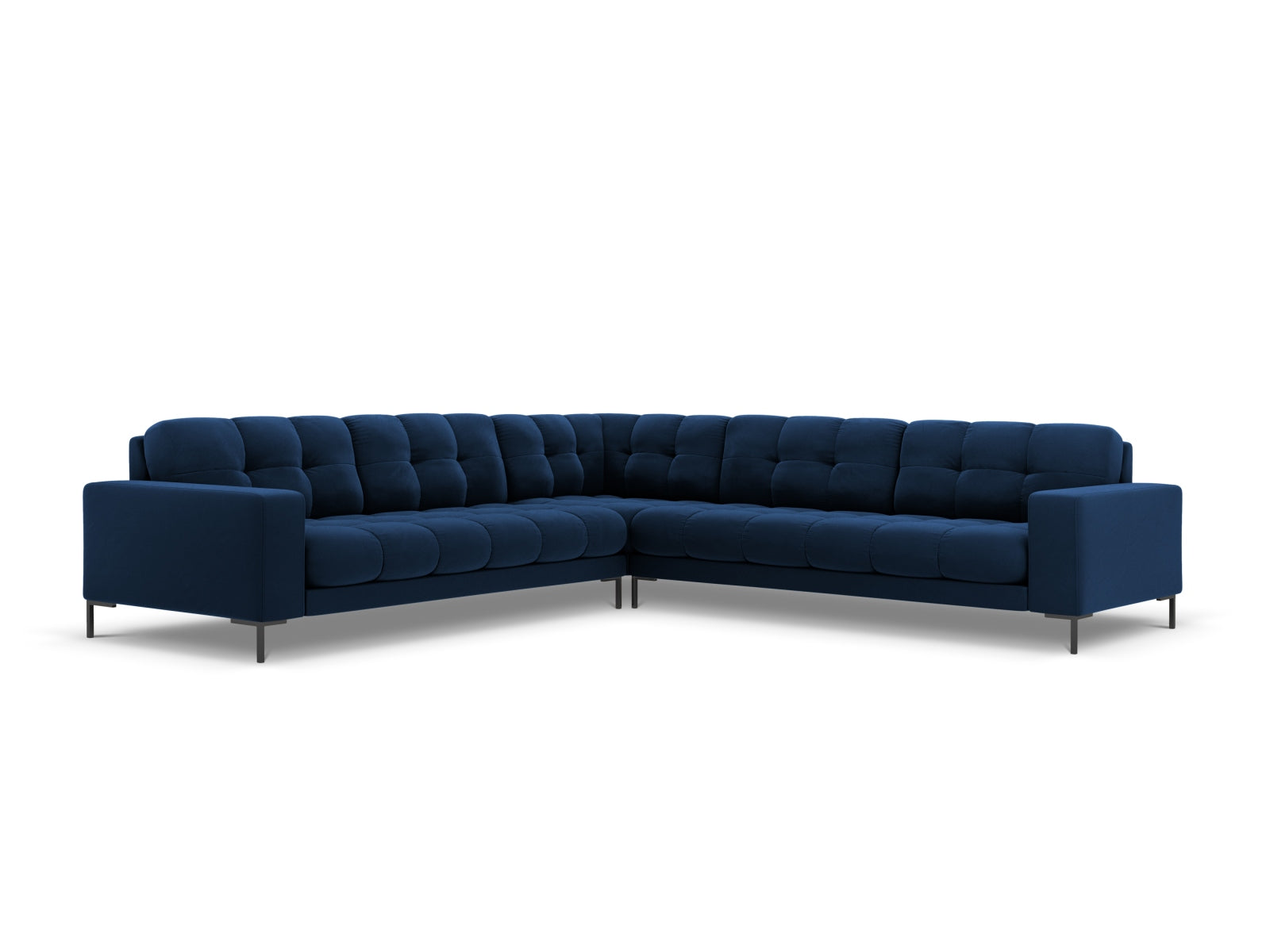 Elegantes 6-Sitzer Ecksofa Symmetric Bali in Royal Blue-Bluvel, ideal für stilvolle Wohnräume, von Cosmopolitan Design.
