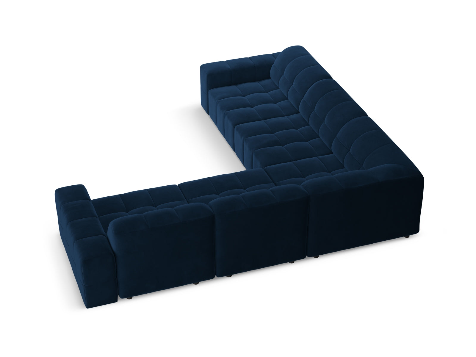 Elegantes Chicago Ecksofa in Royal Blue-Bluvel, großzügig gestaltet für 4 Personen, ideal für stilvolle Wohnräume.