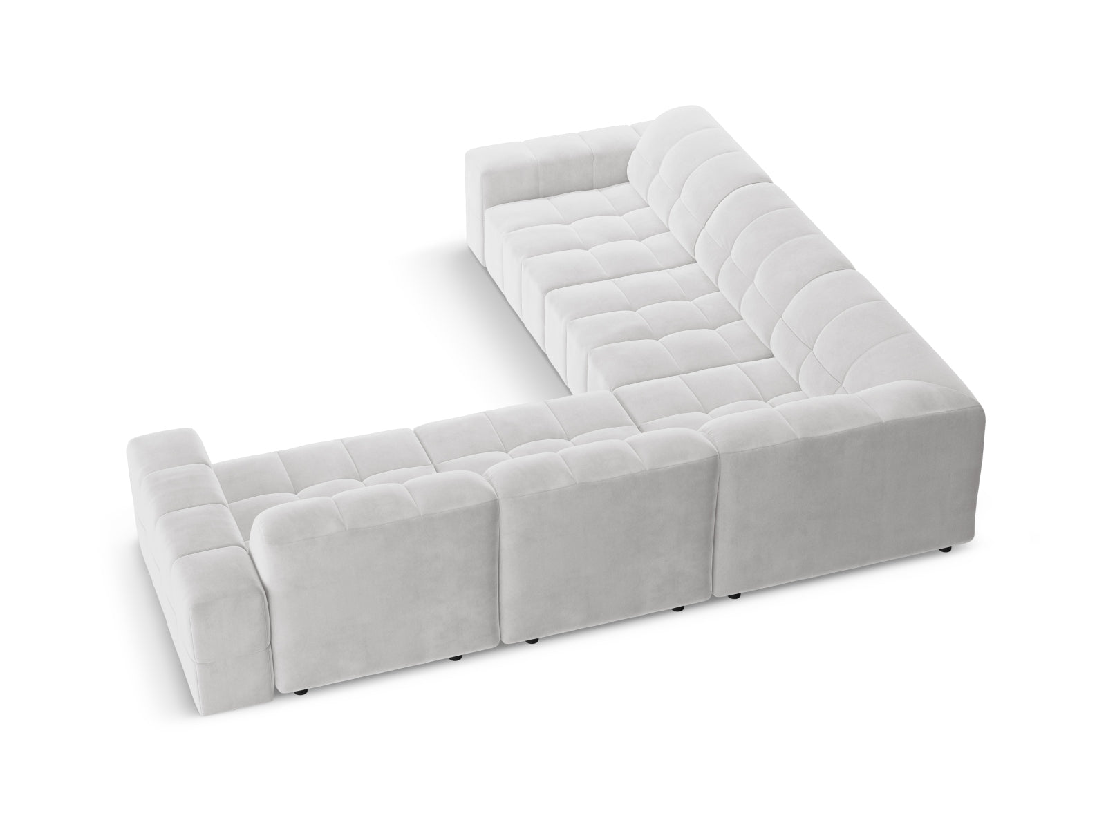 Elegantes Chicago Ecksofa in Silver-Bluvel, 4-Sitzer, ideal für komfortable und stilvolle Wohnräume.