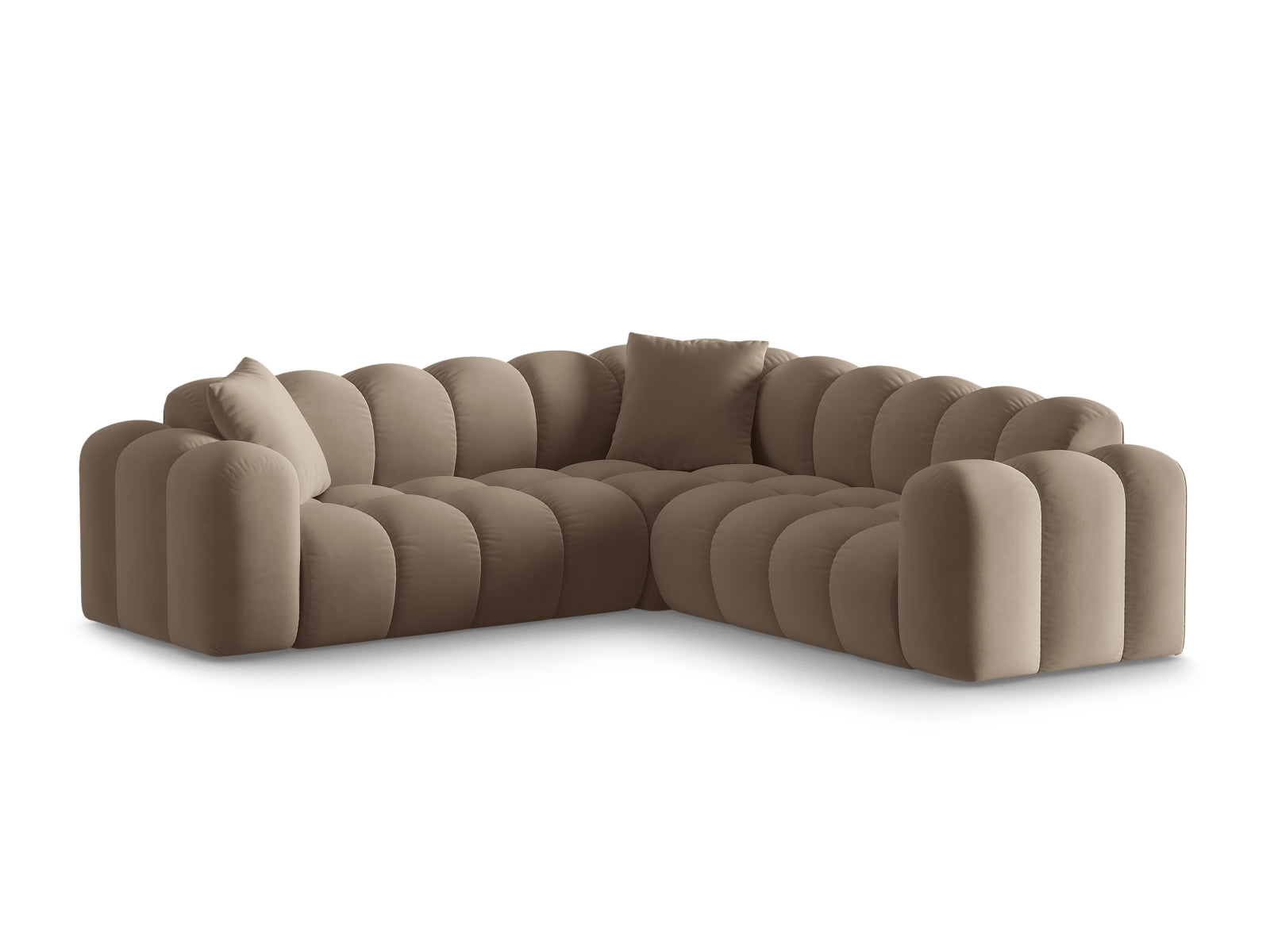 Elegantes 3-Sitzer Ecksofa Symmetric Treno in stilvollem Cappuccino-Bluvel, ideal für moderne Wohnräume.