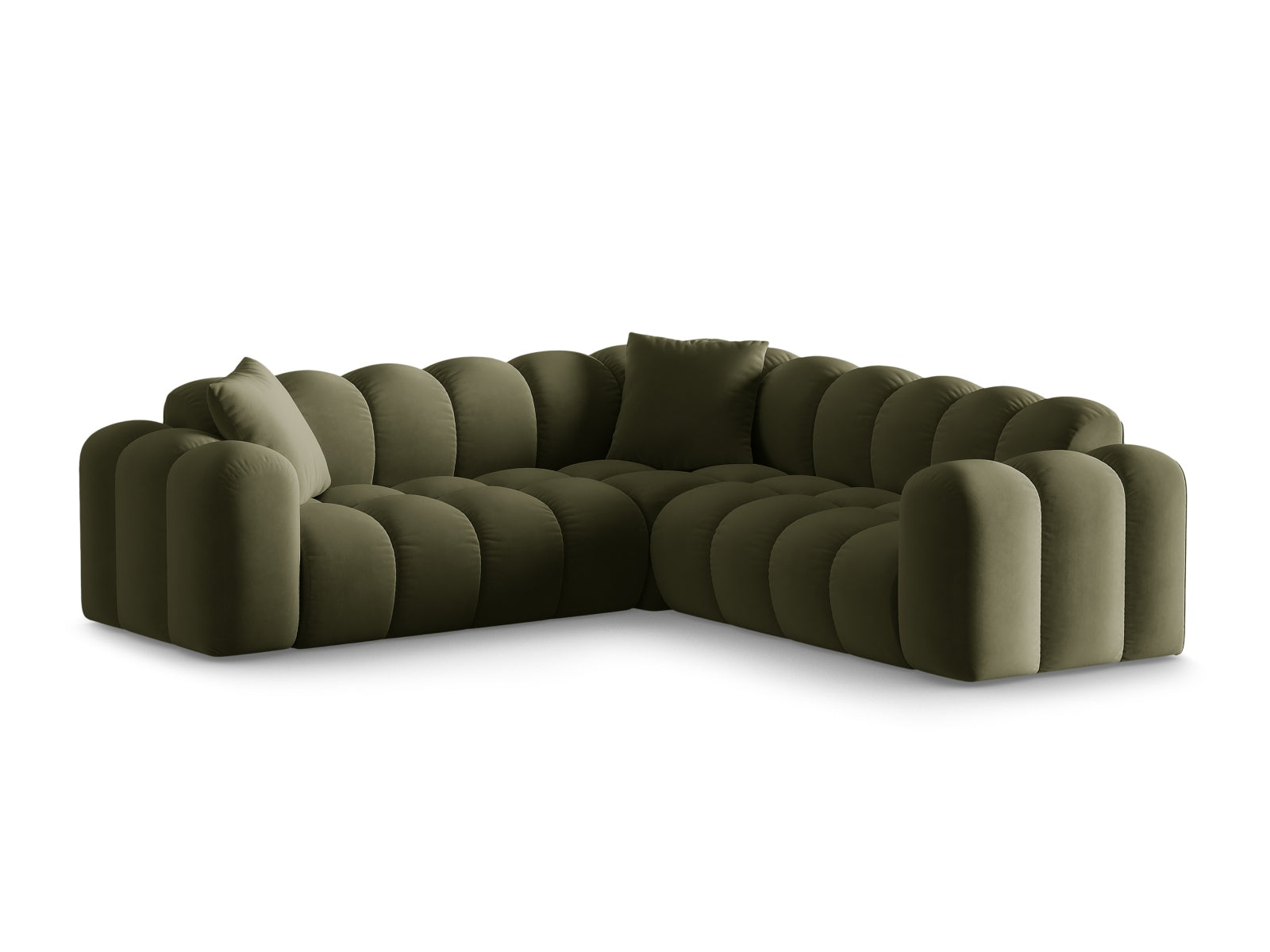 Elegantes 3-Sitzer Ecksofa Symmetric Treno in stilvollem Green-Bluvel, ideal für moderne Wohnräume, von Cosmopolitan Design.