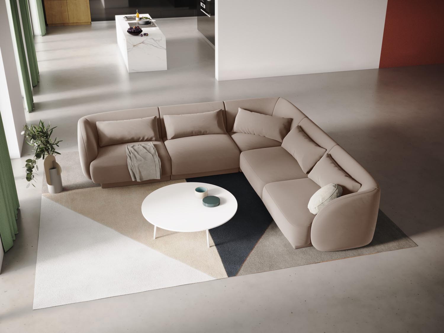 Entdecken Sie das Tulum Velour Ecksofa 5 Sitzer von Cosmopolitan Design – stilvoll, umkehrbar und perfekt für modernes Wohnen.