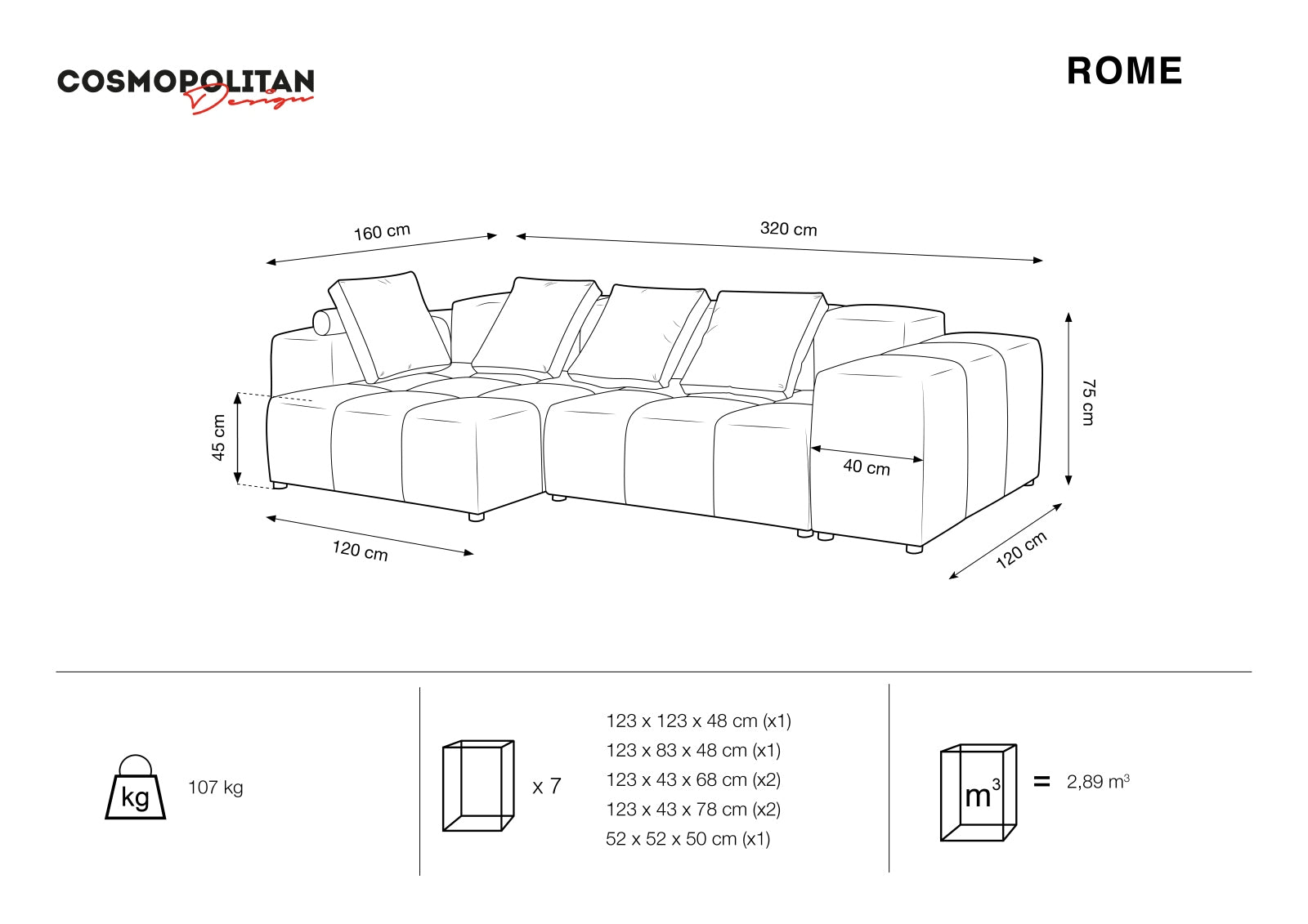 Rome Modular Reversible Ecksofa 4 Sitzer in Light Grey-Babel präsentiert im Onlineshop von KAQTU Design AG. Ecksofa ist von Cosmopolitan Design