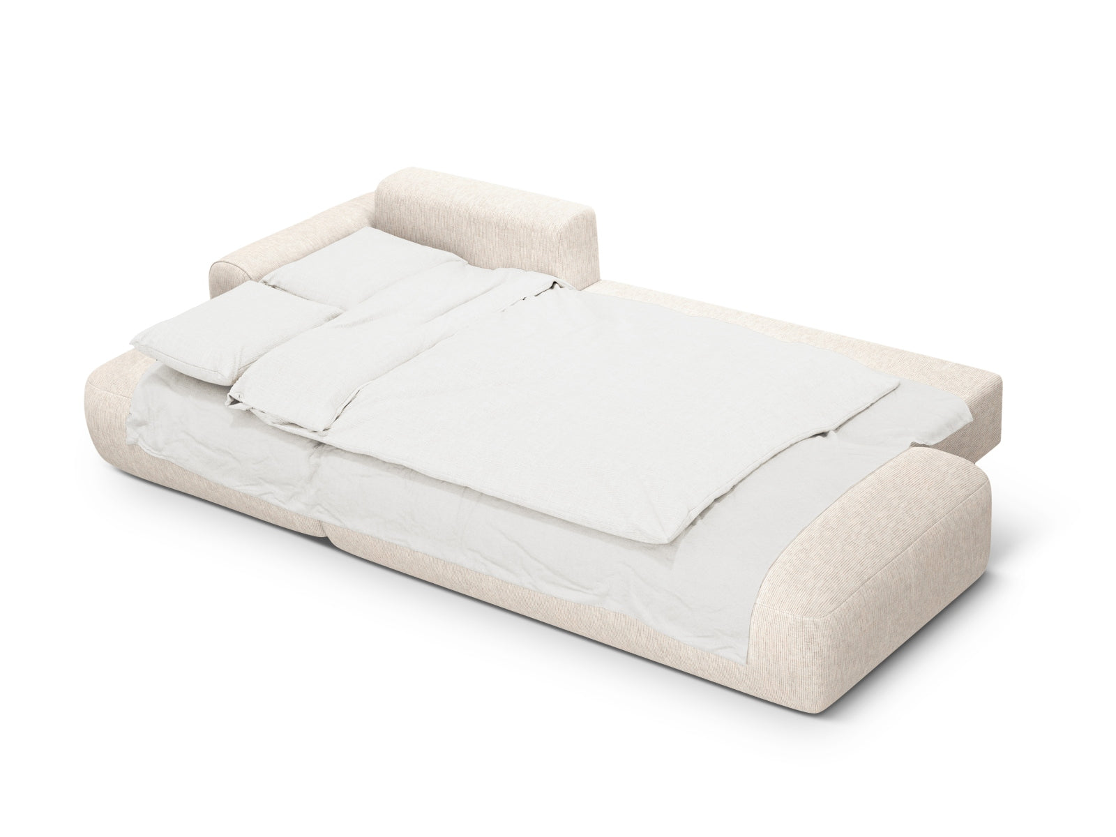 Modernes 5-Sitzer Ecksofa links in neutralem Beige, ideal für entspannte Abende, mit Schlaffunktion und cleverem Stauraum für mehr Ordnung.