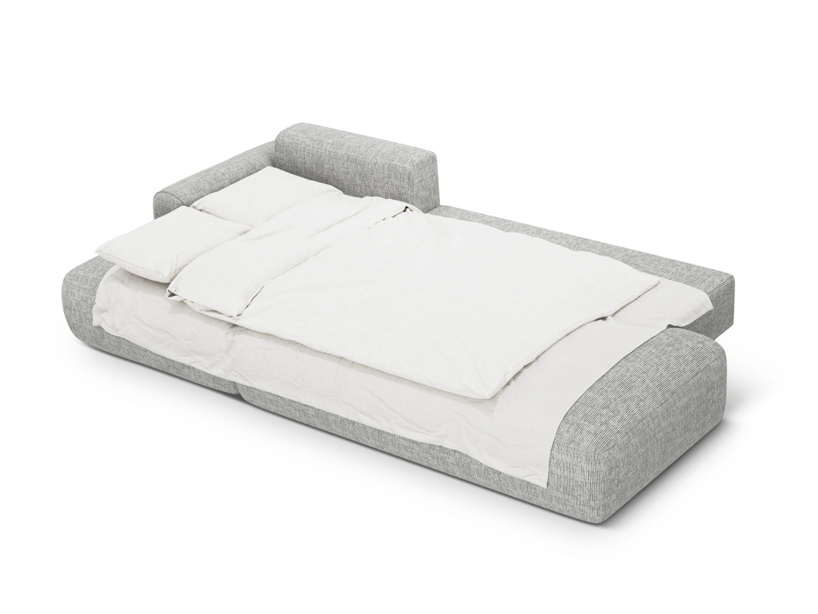 Modernes 5-Sitzer Ecksofa links mit komfortabler Bettfunktion und cleverem Stauraum, in stilvollem Warm Grey für jedes Wohnzimmer.