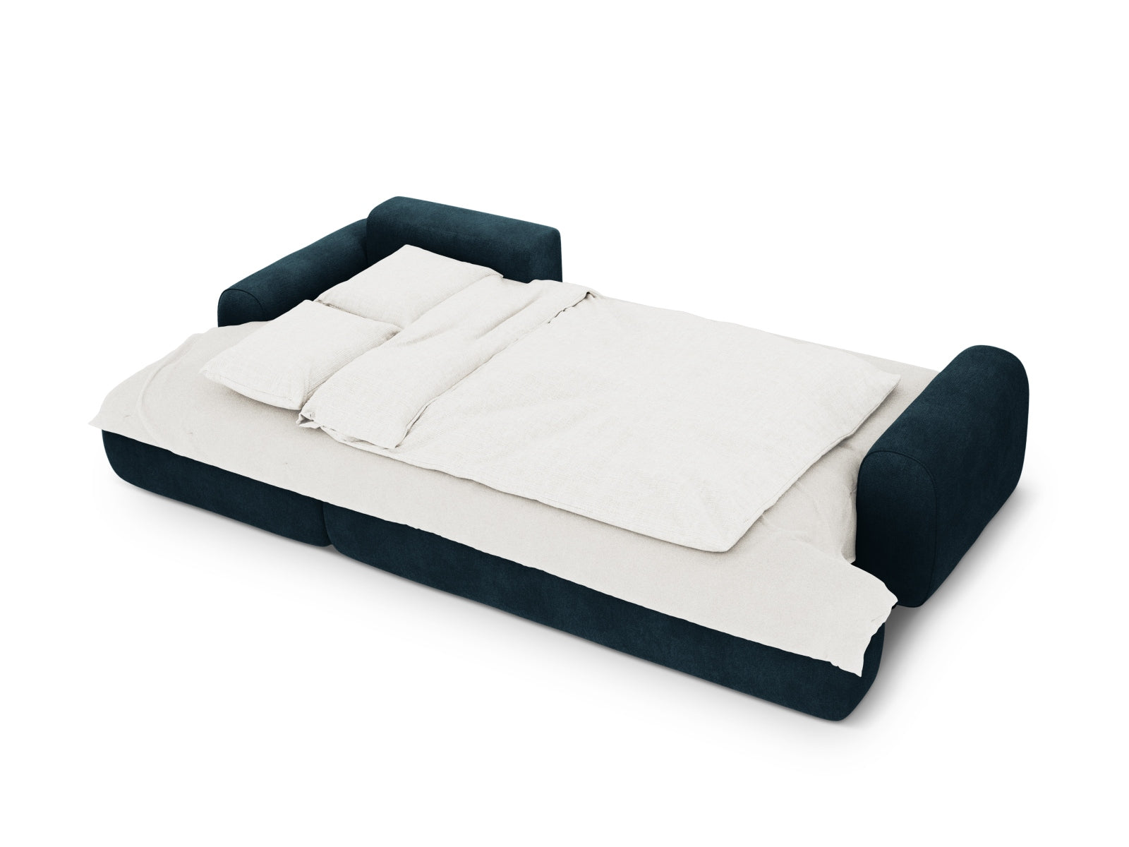 Elegantes 3-Sitzer Ecksofa links Calma in modernem Petrol, ideal für Gästeübernachtungen und mit praktischem Stauraum.