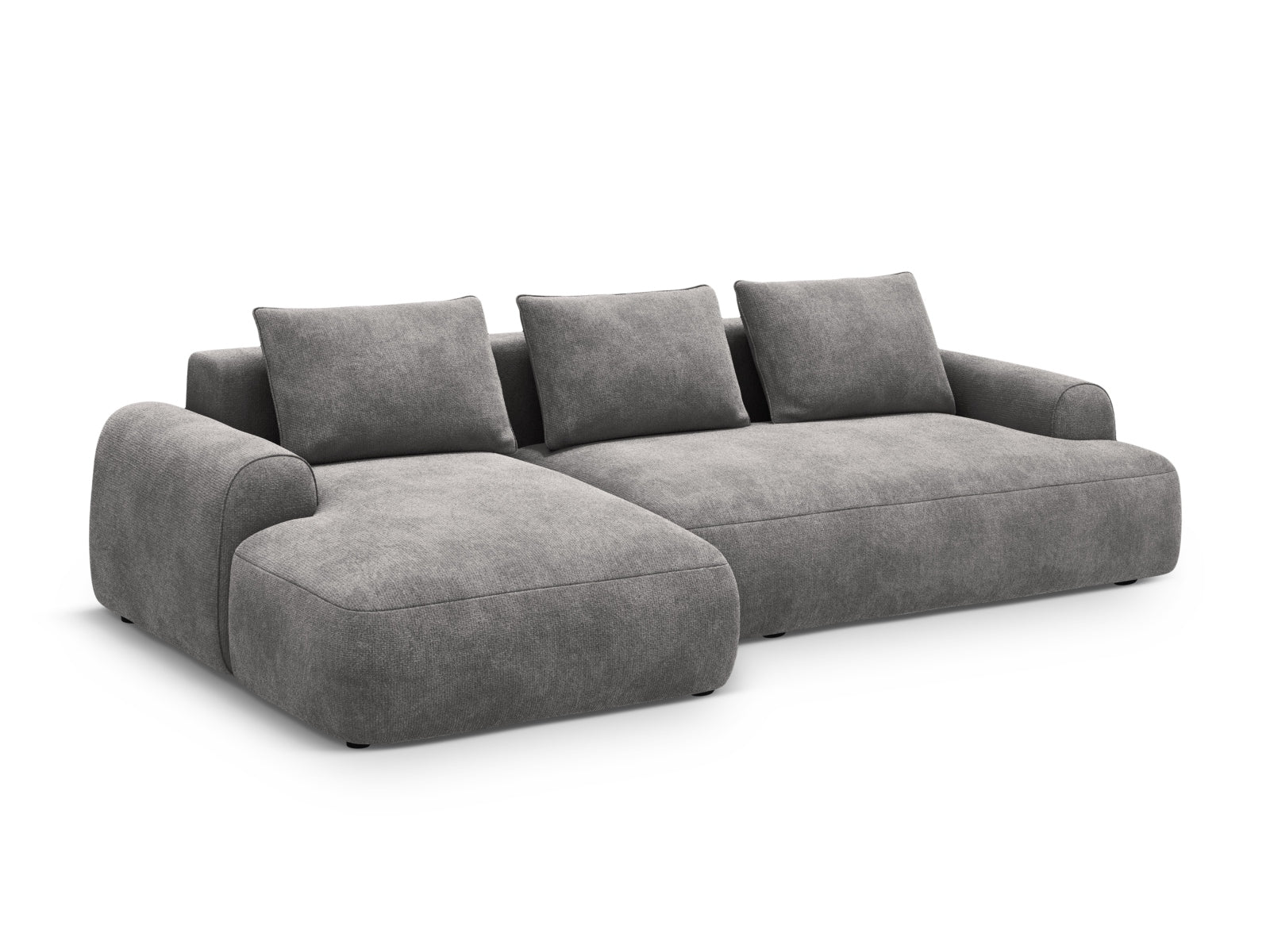Stylisches 3-Sitzer Ecksofa links mit Schlaffunktion und Stauraum, Modell Calma in Grey-Vogue, ideal für moderne Wohnräume.