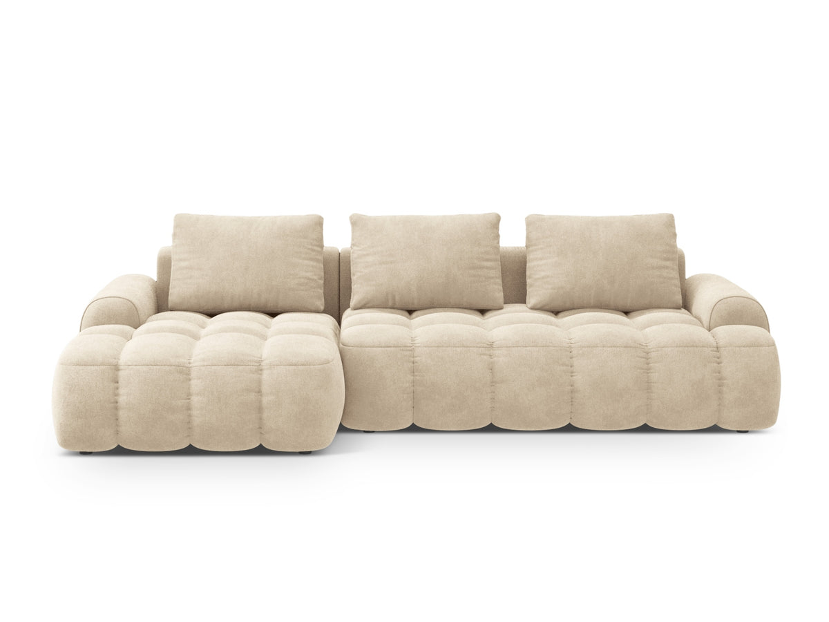 Linz Ecksofa links mit Schlaffunktion und Stauraumbox 3 Sitzer 142cm in Light Beige-Vogue präsentiert im Onlineshop von KAQTU Design AG. Bettsofa links ist von Cosmopolitan Design