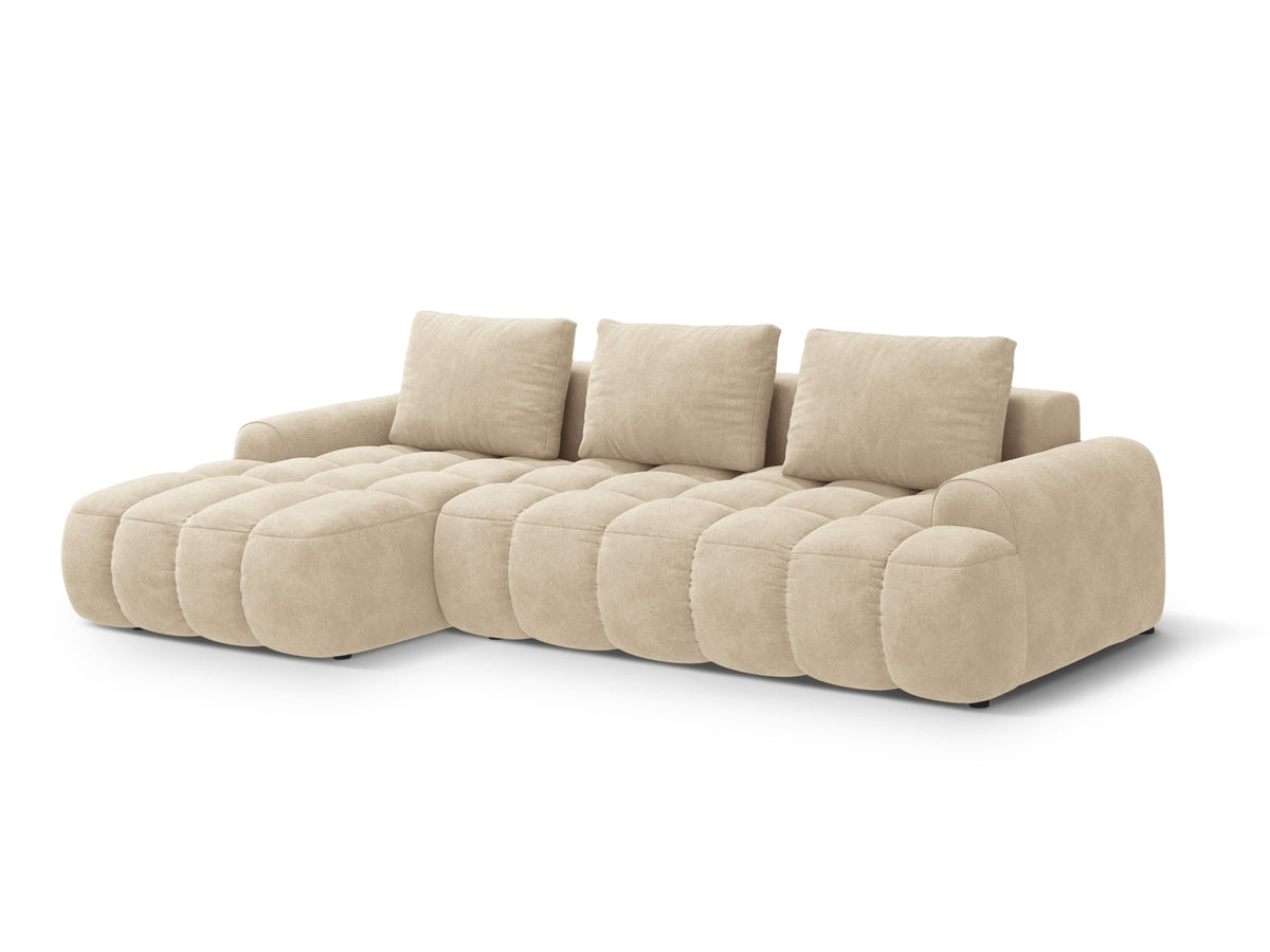 Linz Ecksofa links mit Schlaffunktion und Stauraumbox 3 Sitzer 142cm in Light Beige-Vogue präsentiert im Onlineshop von KAQTU Design AG. Bettsofa links ist von Cosmopolitan Design