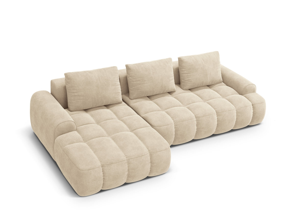 Linz Ecksofa links mit Schlaffunktion und Stauraumbox 3 Sitzer 142cm in Light Beige-Vogue präsentiert im Onlineshop von KAQTU Design AG. Bettsofa links ist von Cosmopolitan Design