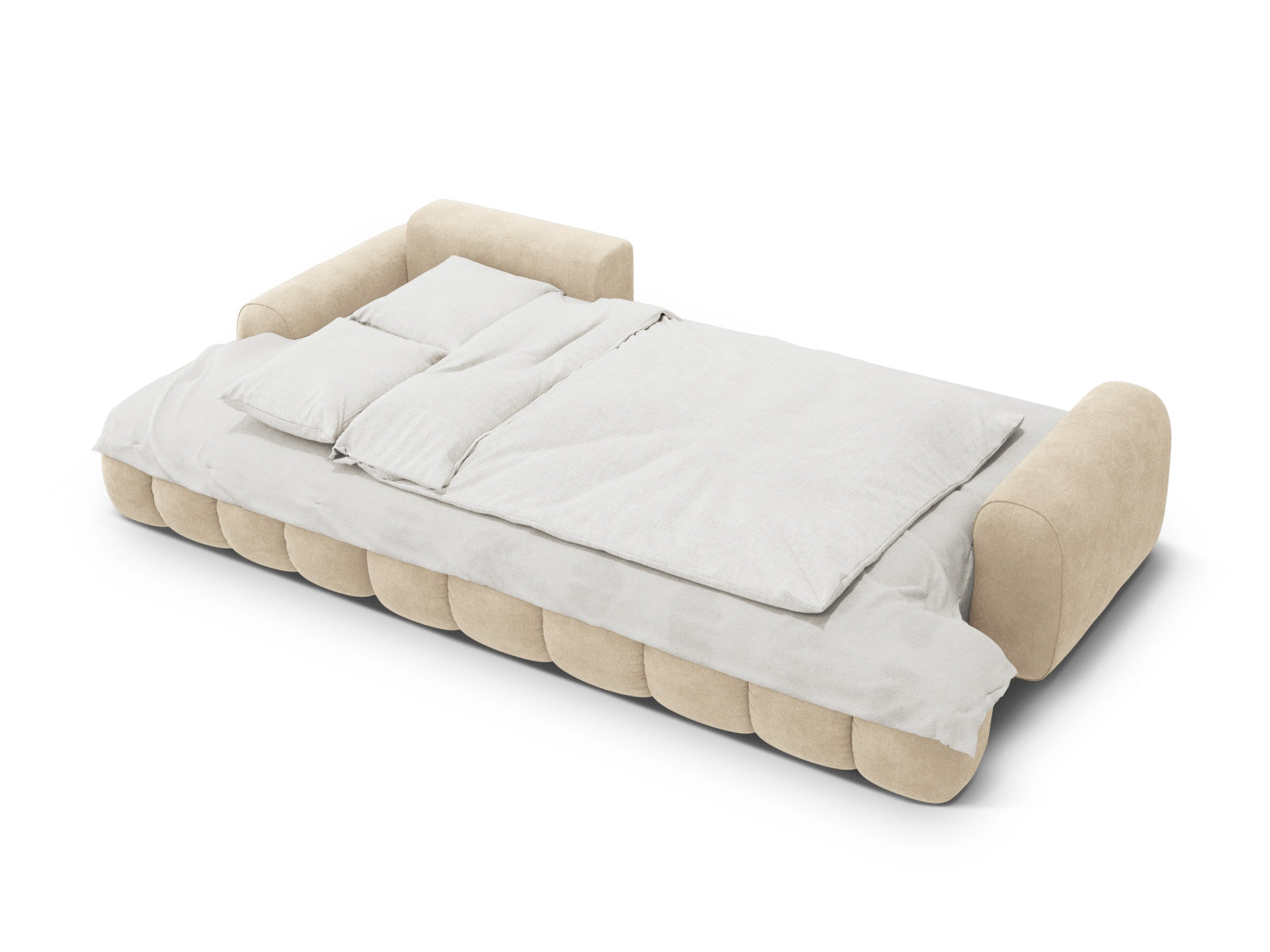 Modernes Linz Ecksofa links mit praktischer Schlaffunktion und Stauraum, 3-Sitzer in sanftem Beige, perfekt für gemütliche Wohnzimmer.