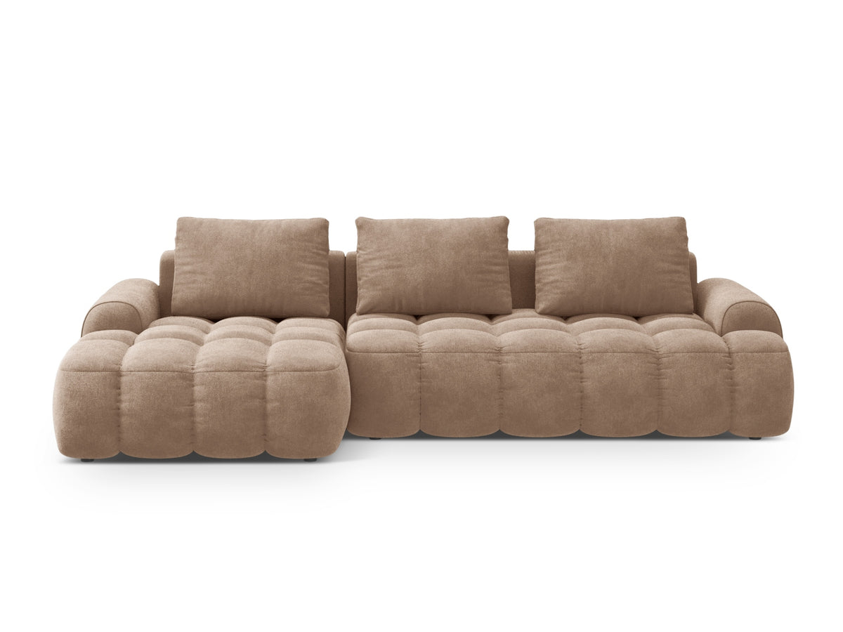 Linz Ecksofa links mit Schlaffunktion und Stauraumbox 3 Sitzer 142cm in Dark Beige-Vogue präsentiert im Onlineshop von KAQTU Design AG. Bettsofa links ist von Cosmopolitan Design