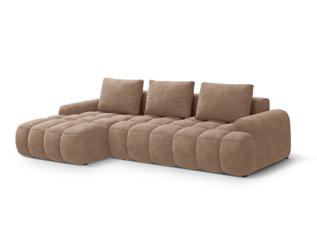 Linz Ecksofa links mit Schlaffunktion und Stauraumbox 3 Sitzer 142cm in Dark Beige-Vogue präsentiert im Onlineshop von KAQTU Design AG. Bettsofa links ist von Cosmopolitan Design