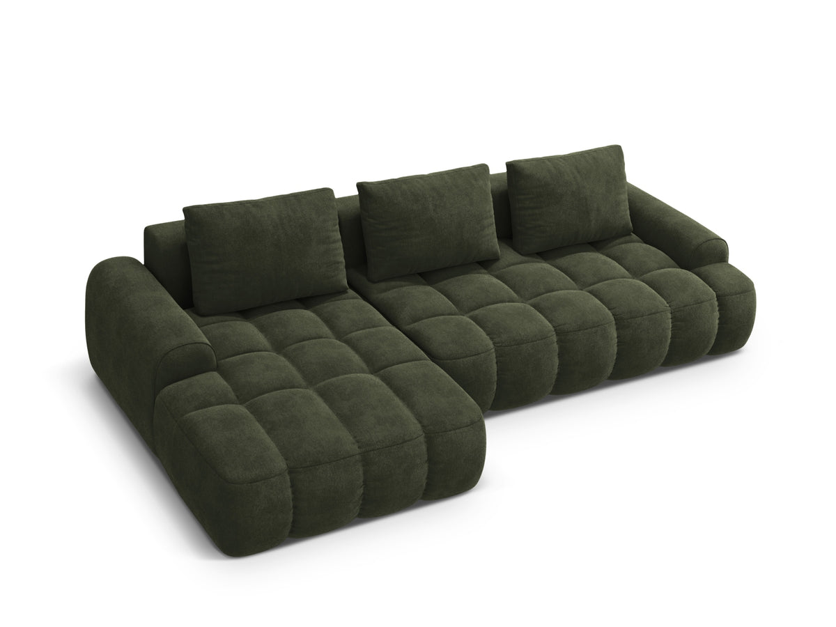 Linz Ecksofa links mit Schlaffunktion und Stauraumbox 3 Sitzer 142cm in Green-Vogue präsentiert im Onlineshop von KAQTU Design AG. Bettsofa links ist von Cosmopolitan Design