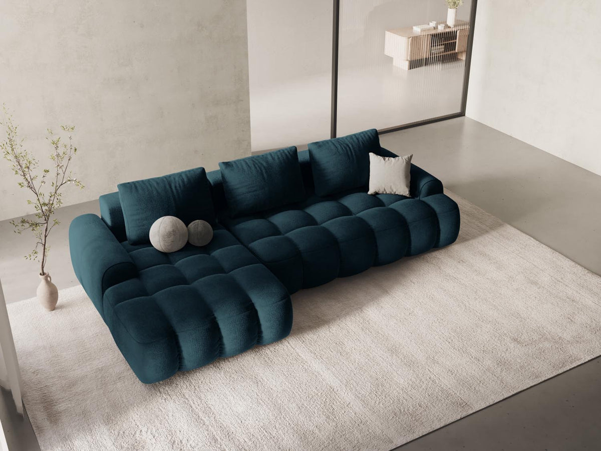 Linz Ecksofa links mit Schlaffunktion und Stauraumbox 3 Sitzer 142cm in Deep Petrol-Vogue präsentiert im Onlineshop von KAQTU Design AG. Bettsofa links ist von Cosmopolitan Design
