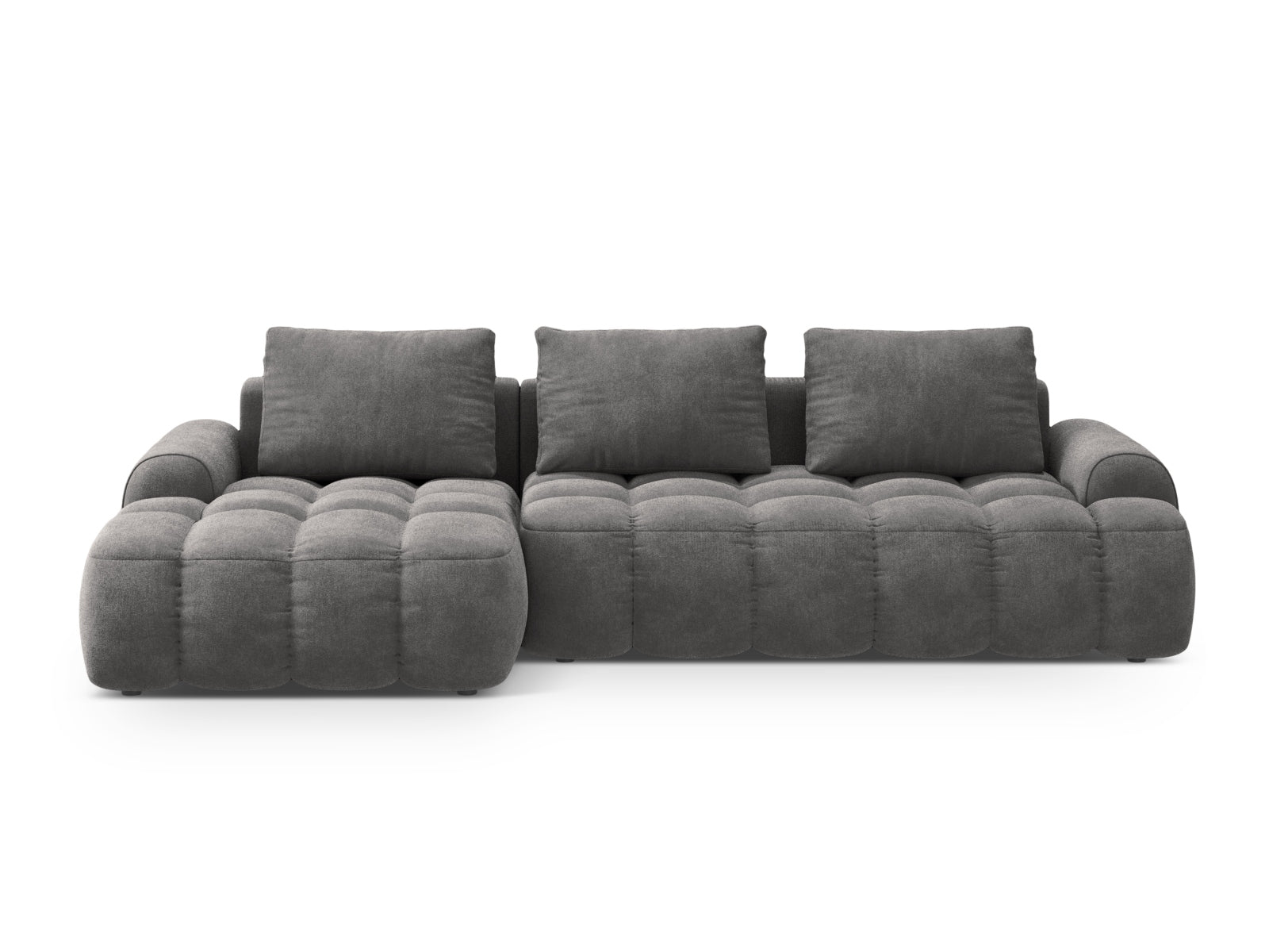 Linz Velour Ecksofa links mit Schlaffunktion und Stauraumbox 3 Sitzer 142cm in Grey-Vogue präsentiert im Onlineshop von KAQTU Design AG. Bettsofa links ist von Cosmopolitan Design