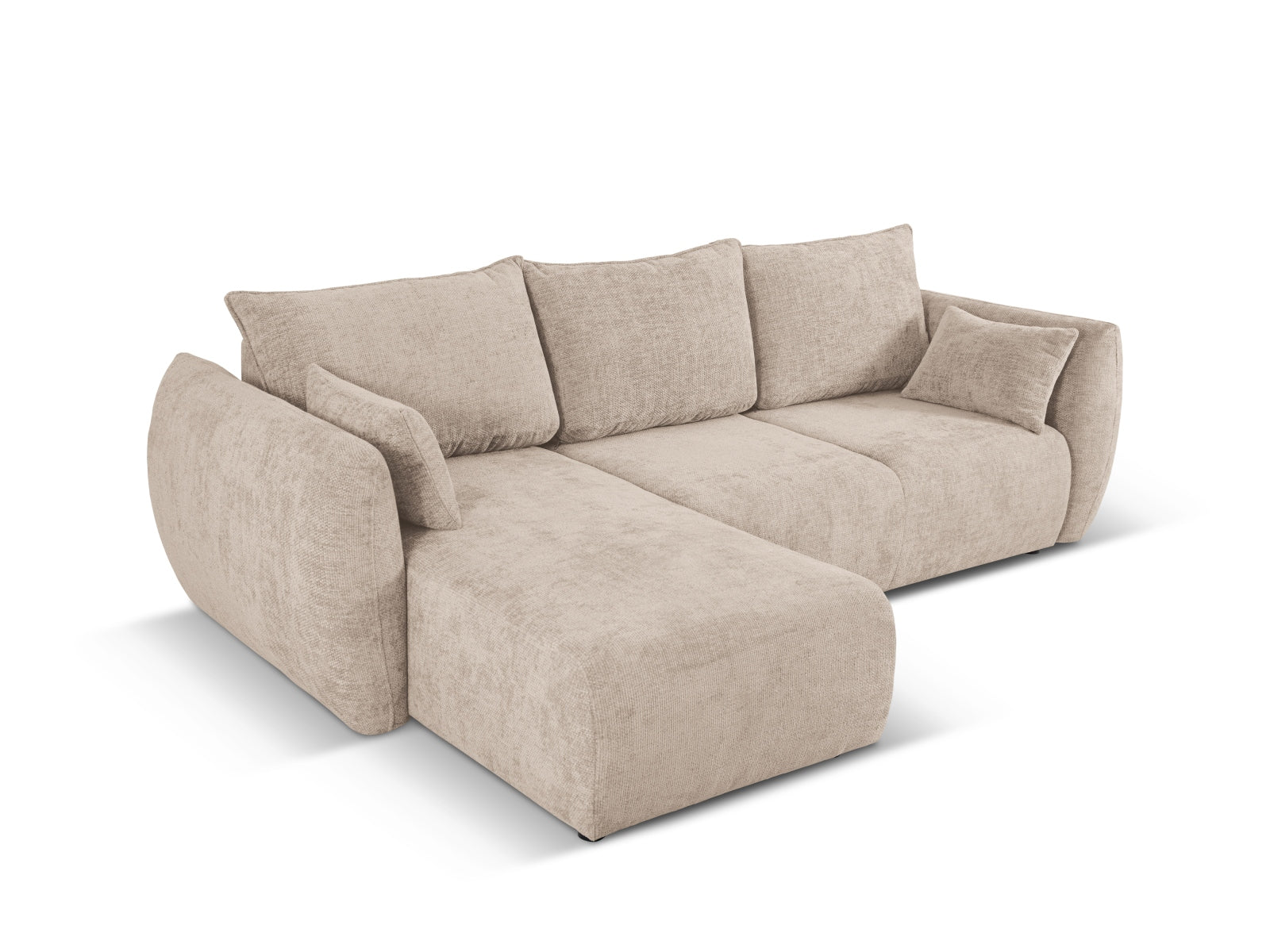 Beige 4-Sitzer Ecksofa Matera von Cosmopolitan Design, elegantes Bettsofa mit cleverer Schlaffunktion und praktischem Stauraum für Ihr Zuhause.
