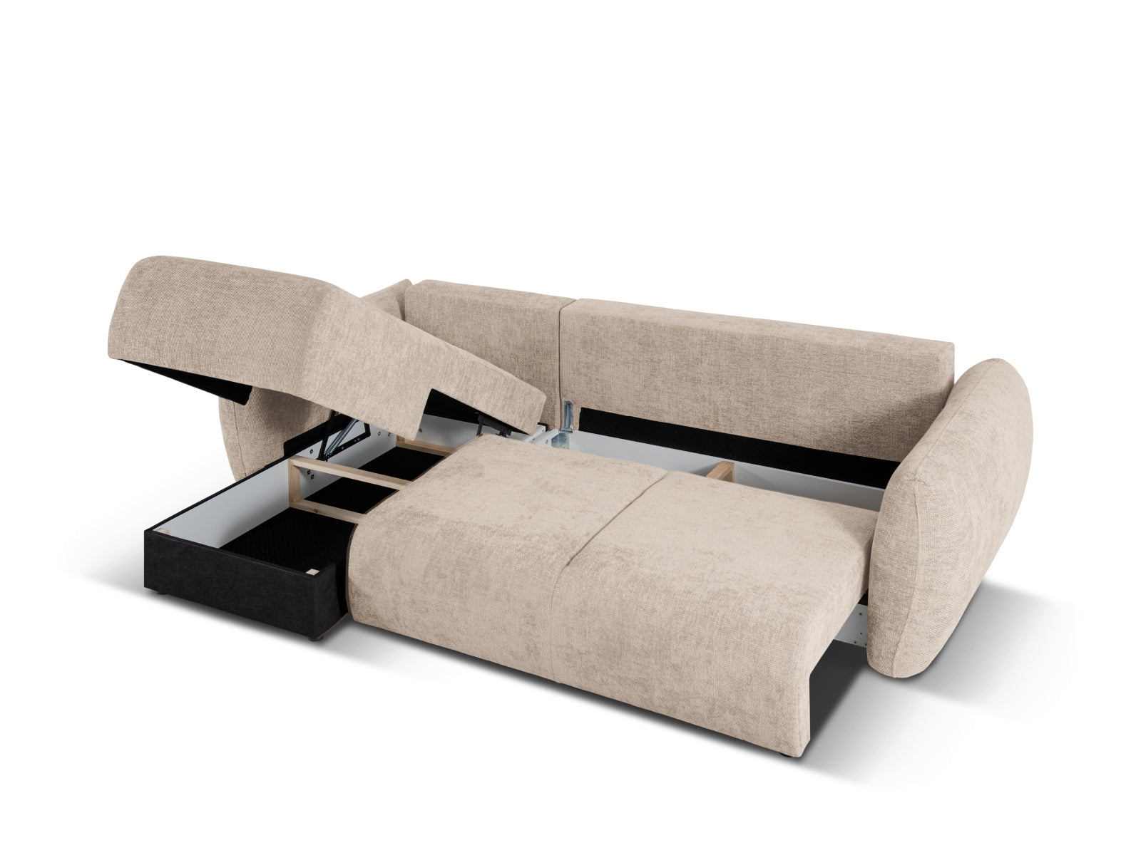 Beige 4-Sitzer Ecksofa Matera von Cosmopolitan Design, stilvolles Sofa mit integrierter Schlaffunktion und nützlichem Stauraum für vielseitige Wohnlösungen.