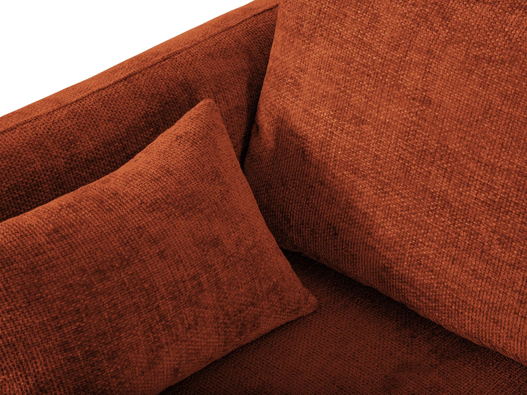 Stylisches 4-Sitzer Ecksofa Matera in elegantem Terracotta, ideal für entspannte Abende und als praktisches Schlafsofa mit zusätzlichem Stauraum.