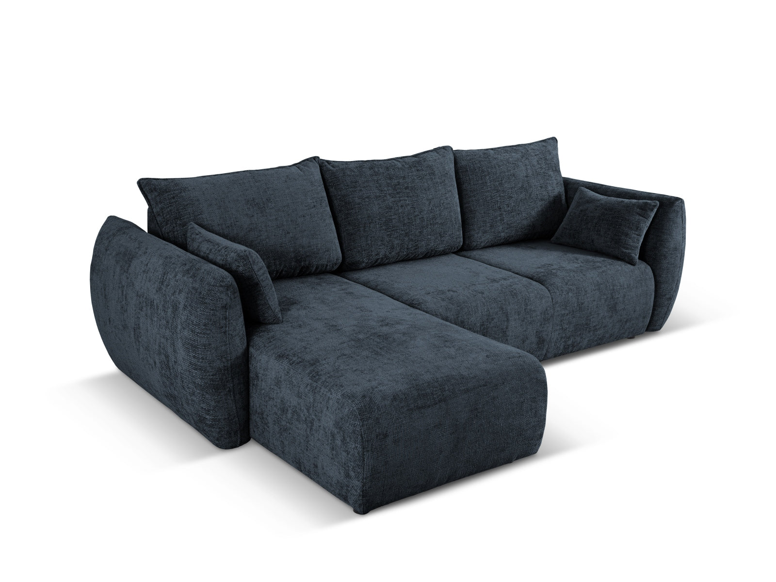 Modernes 4-Sitzer Ecksofa Matera in Royal Blue, perfekt für gemütliche Abende und als Schlafsofa mit zusätzlichem Stauraum.