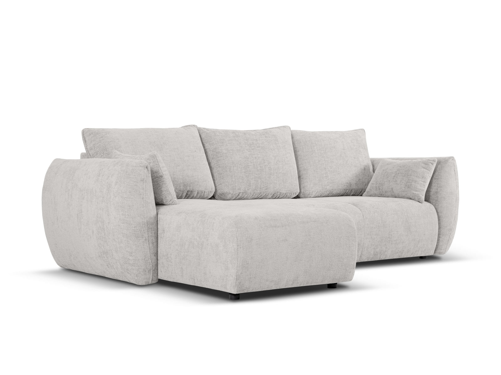 Stylisches 4-Sitzer Ecksofa Matera in hellem Grau, ideal für entspannte Abende und als Schlafgelegenheit mit praktischem Stauraum.