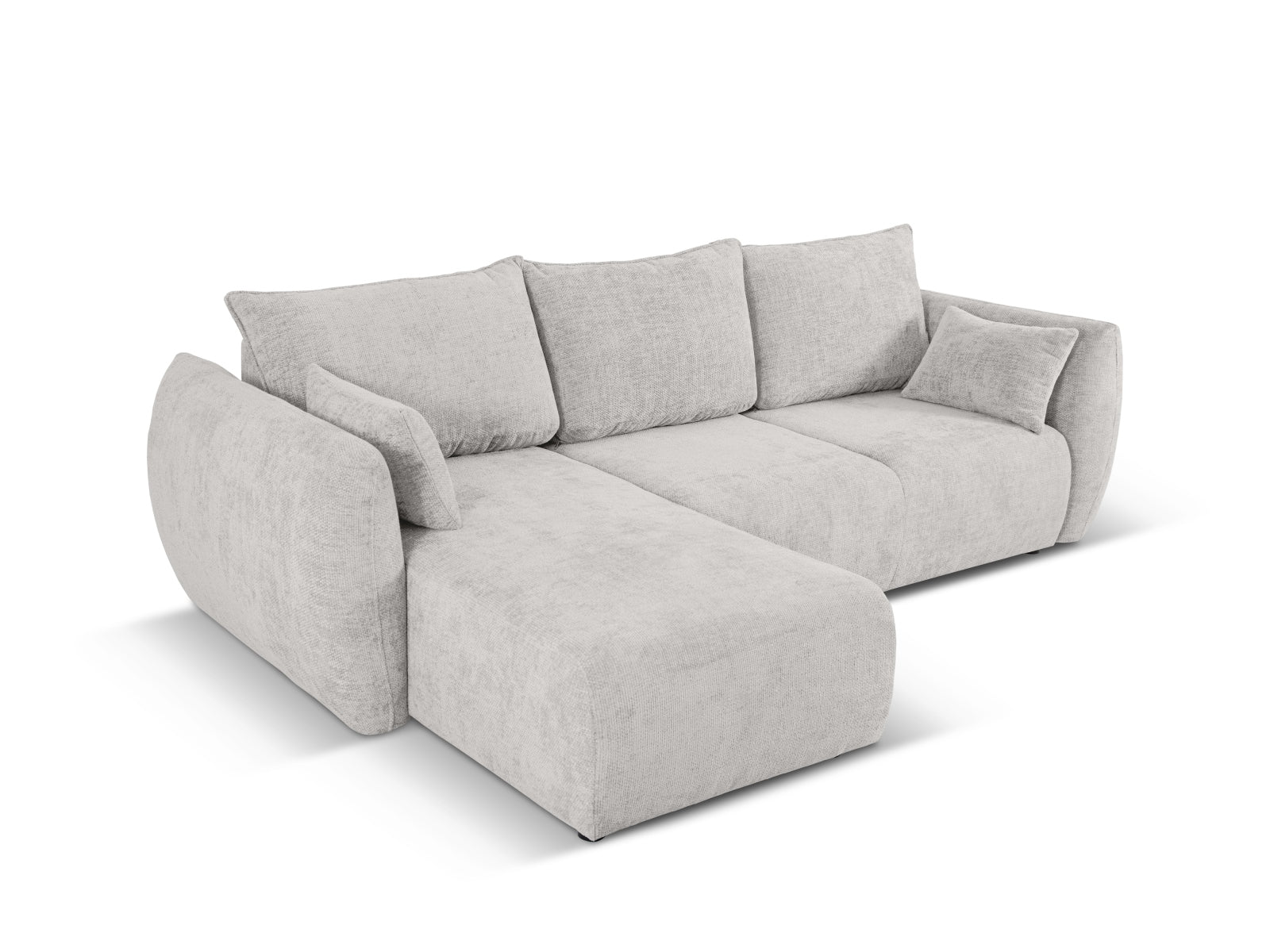 Modernes 4-Sitzer Ecksofa Matera in elegantem Grau, perfekt für gemütliche Stunden und als Schlafsofa mit zusätzlichem Stauraum.