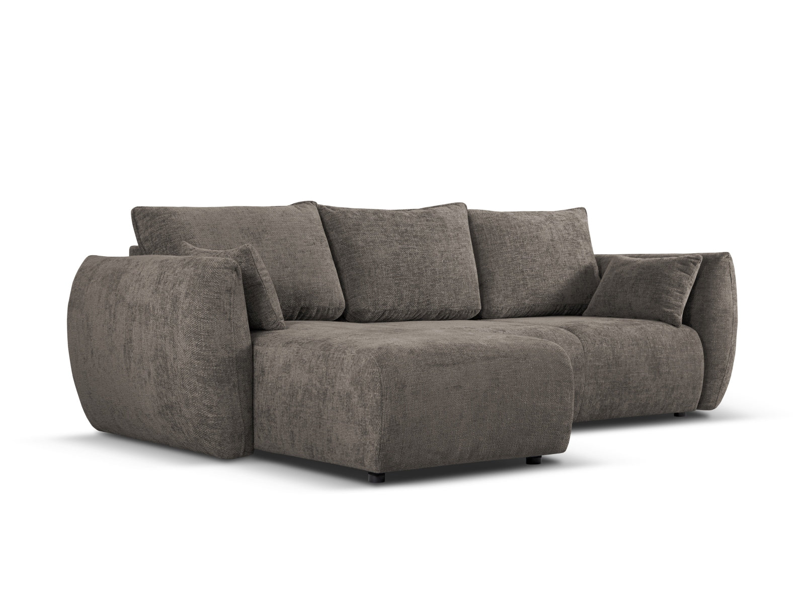 Modernes 4-Sitzer Ecksofa Matera in stilvollem Grau, ideal für entspannte Abende und Übernachtungsgäste, mit praktischem Stauraum.