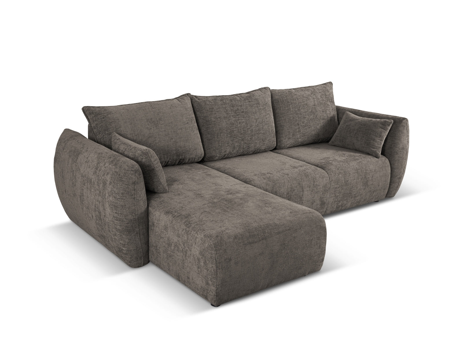Elegantes 4-Sitzer Ecksofa Matera in zeitlosem Grau, perfekt für gemütliche Abende und als Schlafgelegenheit, bietet zusätzlichen Stauraum.