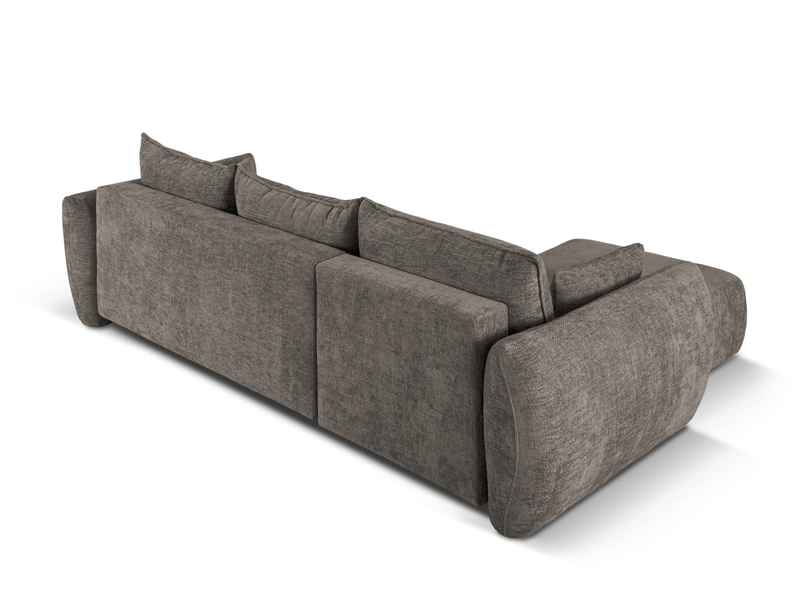 Modernes 4-Sitzer Ecksofa Matera in stilvollem Grau, ideal als Schlafgelegenheit und mit praktischem Stauraum für mehr Ordnung.