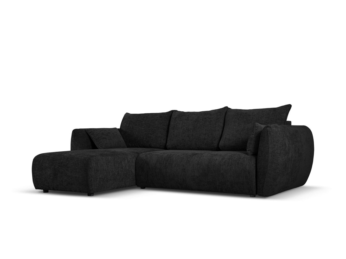 Ecksofa Matera links mit Stoffbezug Eden in Schwarz, Récamière und schwarze Kunststoffbeine