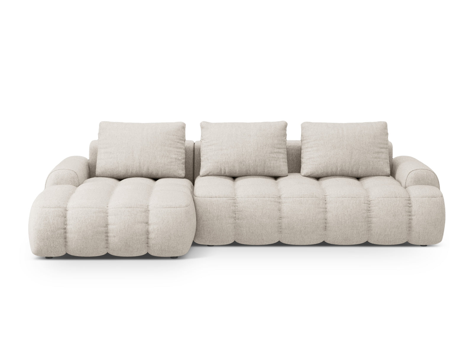 Linz Ecksofa links mit Schlaffunktion und Stauraumbox 3 Sitzer 142cm in Beige-Sorella präsentiert im Onlineshop von KAQTU Design AG. Bettsofa links ist von Cosmopolitan Design