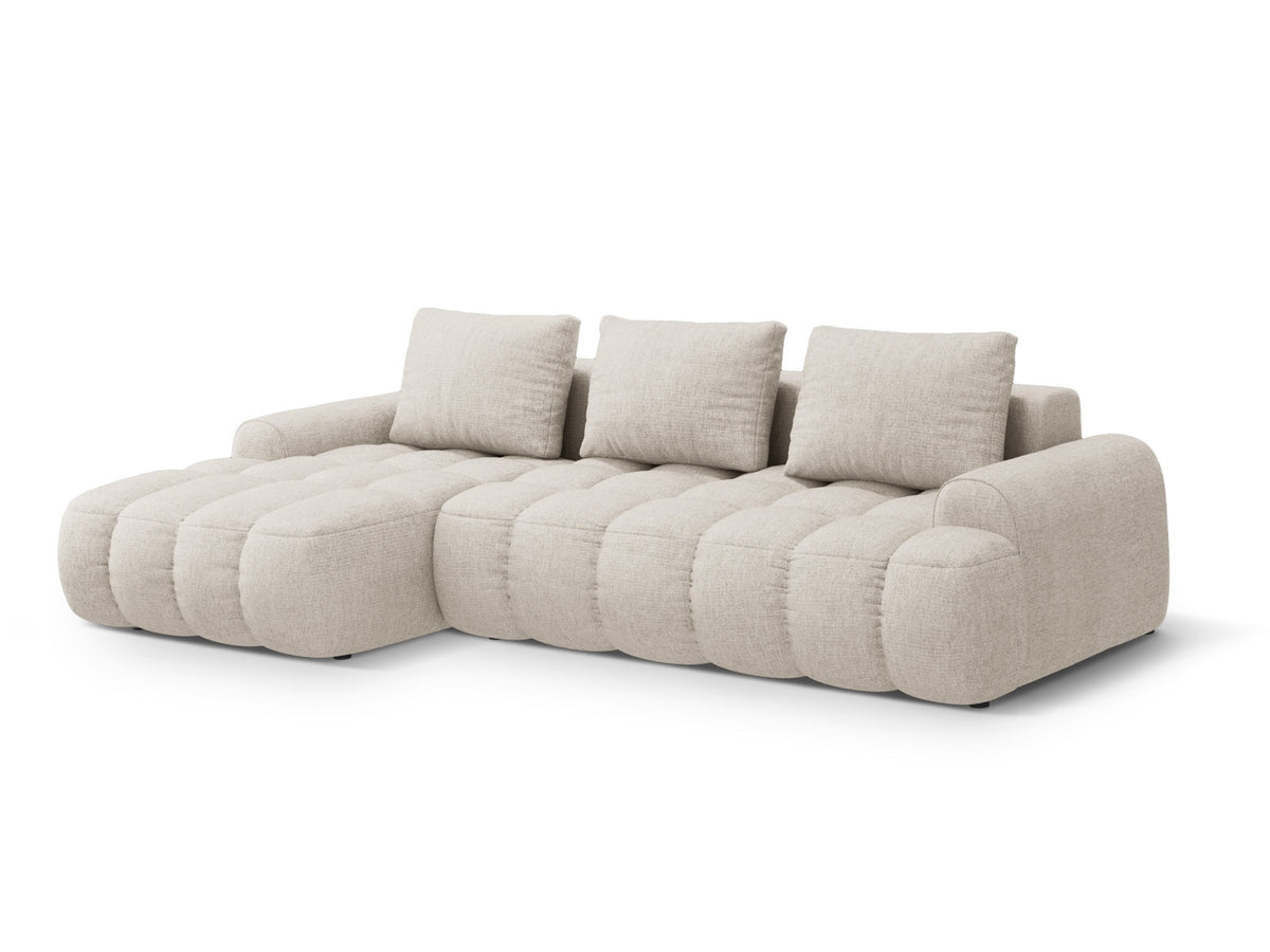 Linz Ecksofa links mit Schlaffunktion und Stauraumbox 3 Sitzer 142cm in Beige-Sorella präsentiert im Onlineshop von KAQTU Design AG. Bettsofa links ist von Cosmopolitan Design