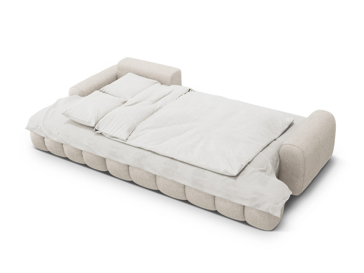 Linz Ecksofa links mit Schlaffunktion und Stauraumbox 3 Sitzer 142cm in Beige-Sorella präsentiert im Onlineshop von KAQTU Design AG. Bettsofa links ist von Cosmopolitan Design