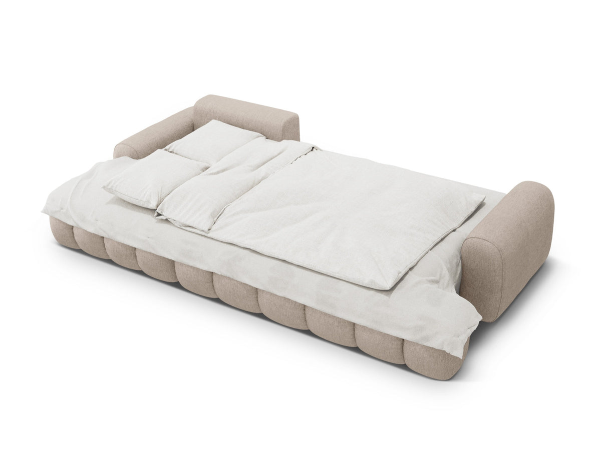 Linz Ecksofa links mit Schlaffunktion und Stauraumbox 3 Sitzer 142cm in Sand-Sorella präsentiert im Onlineshop von KAQTU Design AG. Bettsofa links ist von Cosmopolitan Design