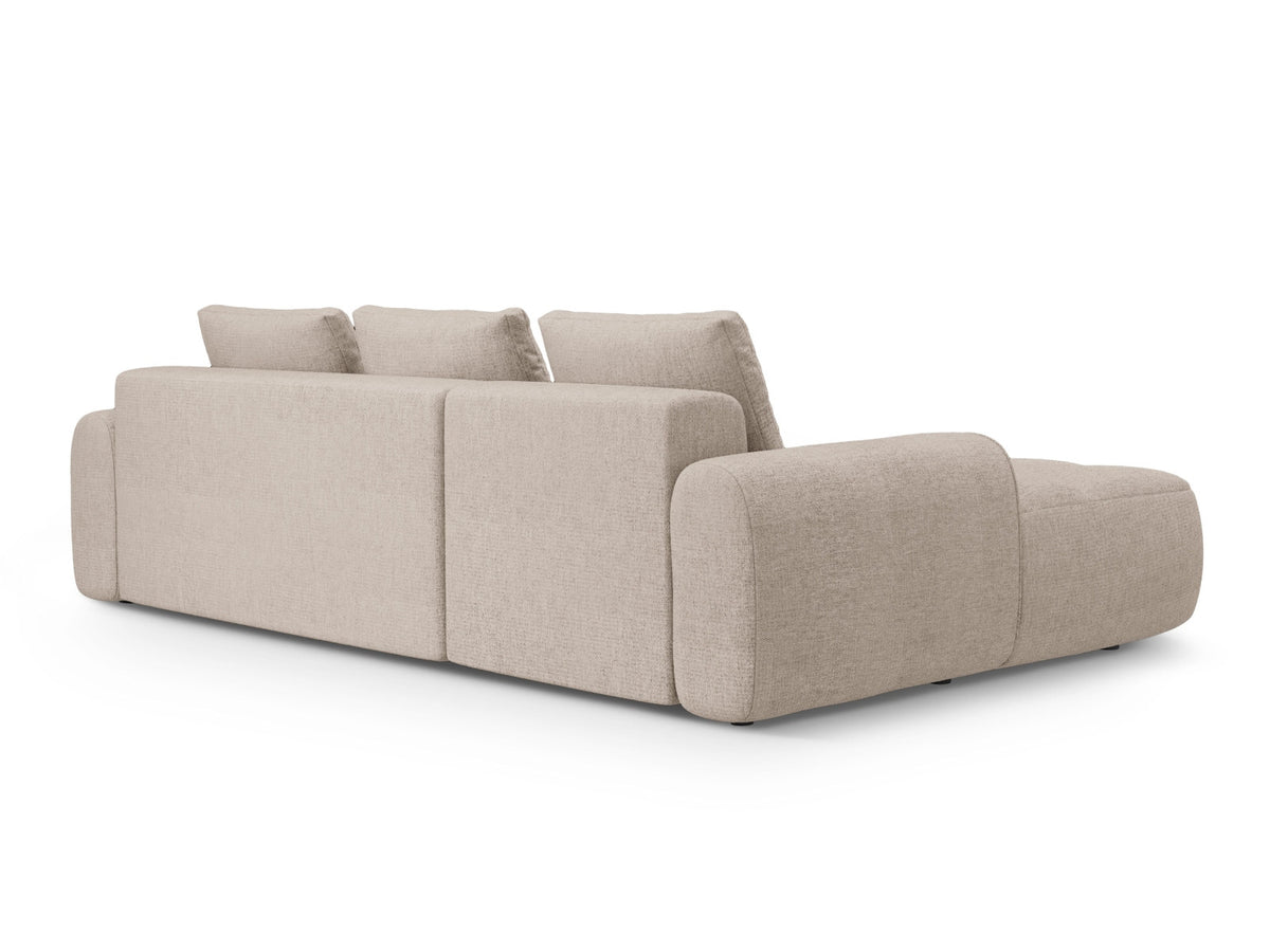 Linz Ecksofa links mit Schlaffunktion und Stauraumbox 3 Sitzer 142cm in Sand-Sorella präsentiert im Onlineshop von KAQTU Design AG. Bettsofa links ist von Cosmopolitan Design