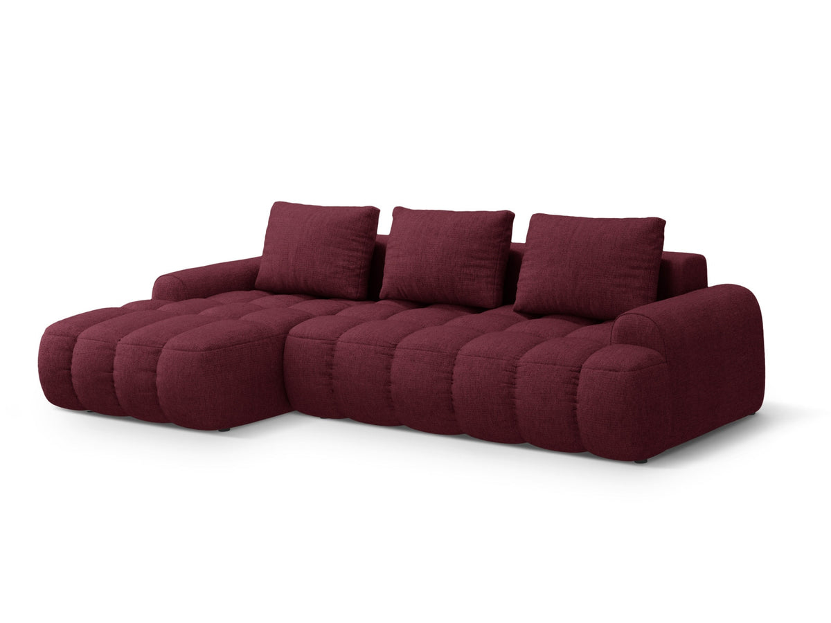 Linz Ecksofa links mit Schlaffunktion und Stauraumbox 3 Sitzer 142cm in Burgundy-Sorella präsentiert im Onlineshop von KAQTU Design AG. Bettsofa links ist von Cosmopolitan Design