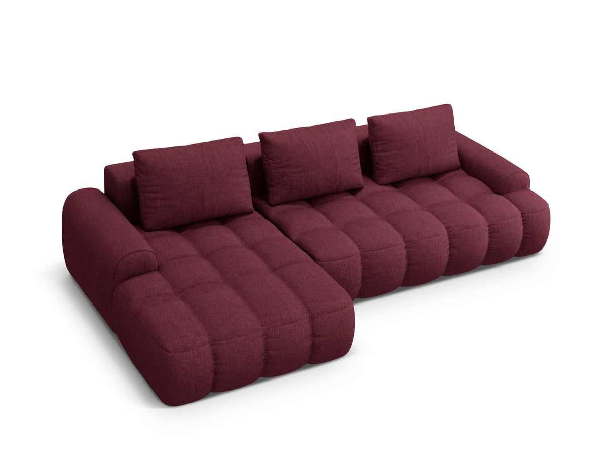 Linz Ecksofa links mit Schlaffunktion und Stauraumbox 3 Sitzer 142cm in Burgundy-Sorella präsentiert im Onlineshop von KAQTU Design AG. Bettsofa links ist von Cosmopolitan Design