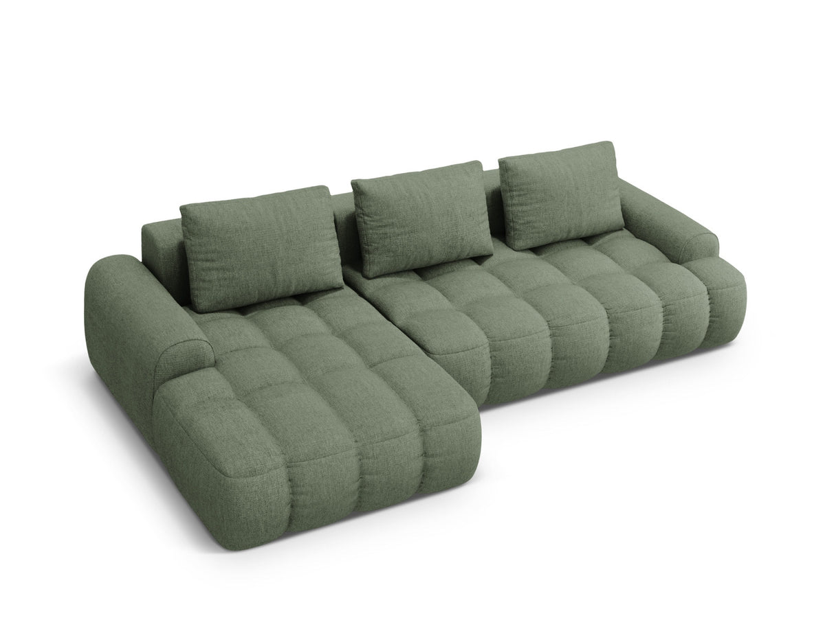 Linz Ecksofa links mit Schlaffunktion und Stauraumbox 3 Sitzer 142cm in Dark Olive Green-Sorella präsentiert im Onlineshop von KAQTU Design AG. Bettsofa links ist von Cosmopolitan Design