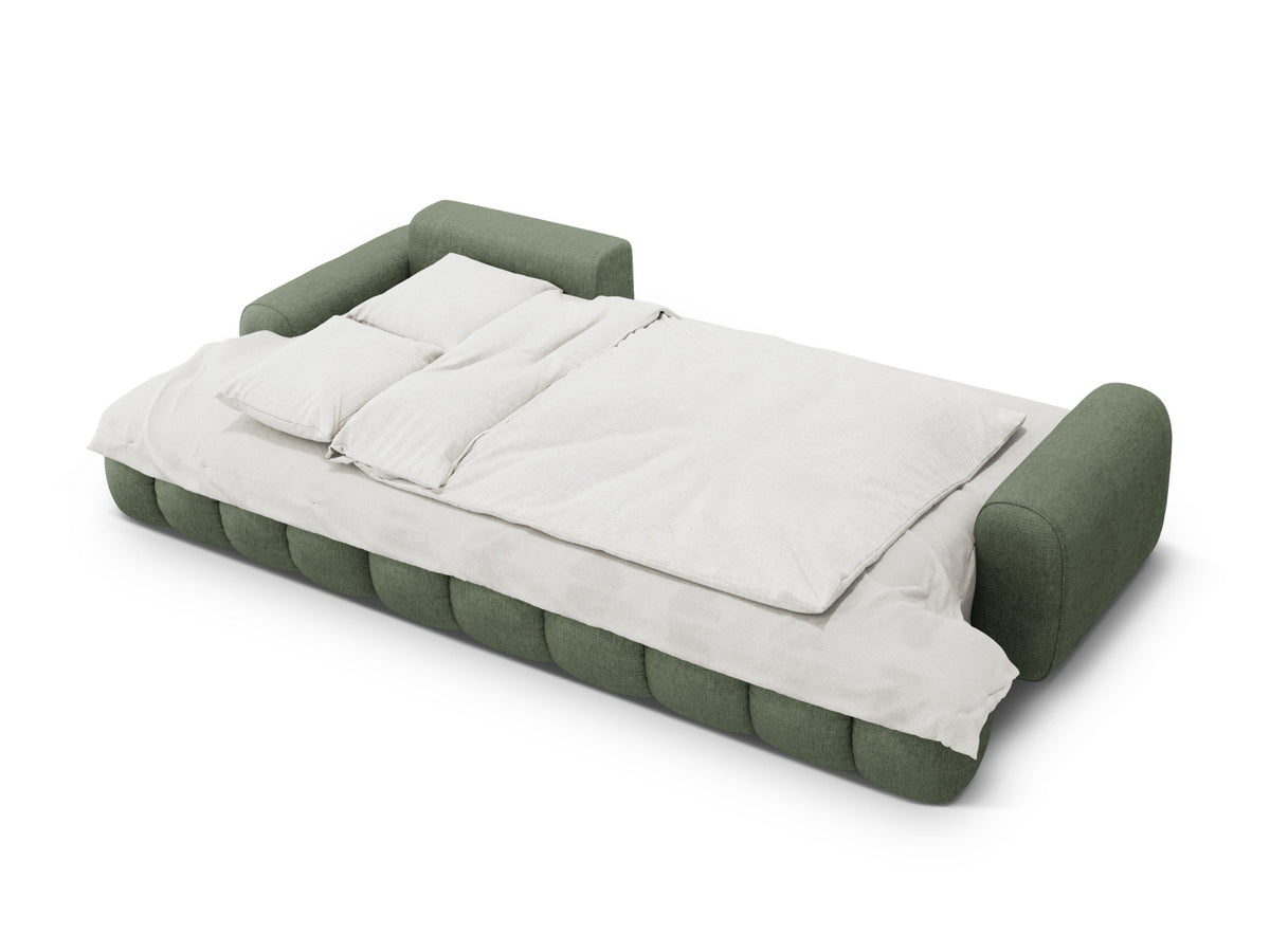 Linz Ecksofa links mit Schlaffunktion und Stauraumbox 3 Sitzer 142cm in Dark Olive Green-Sorella präsentiert im Onlineshop von KAQTU Design AG. Bettsofa links ist von Cosmopolitan Design
