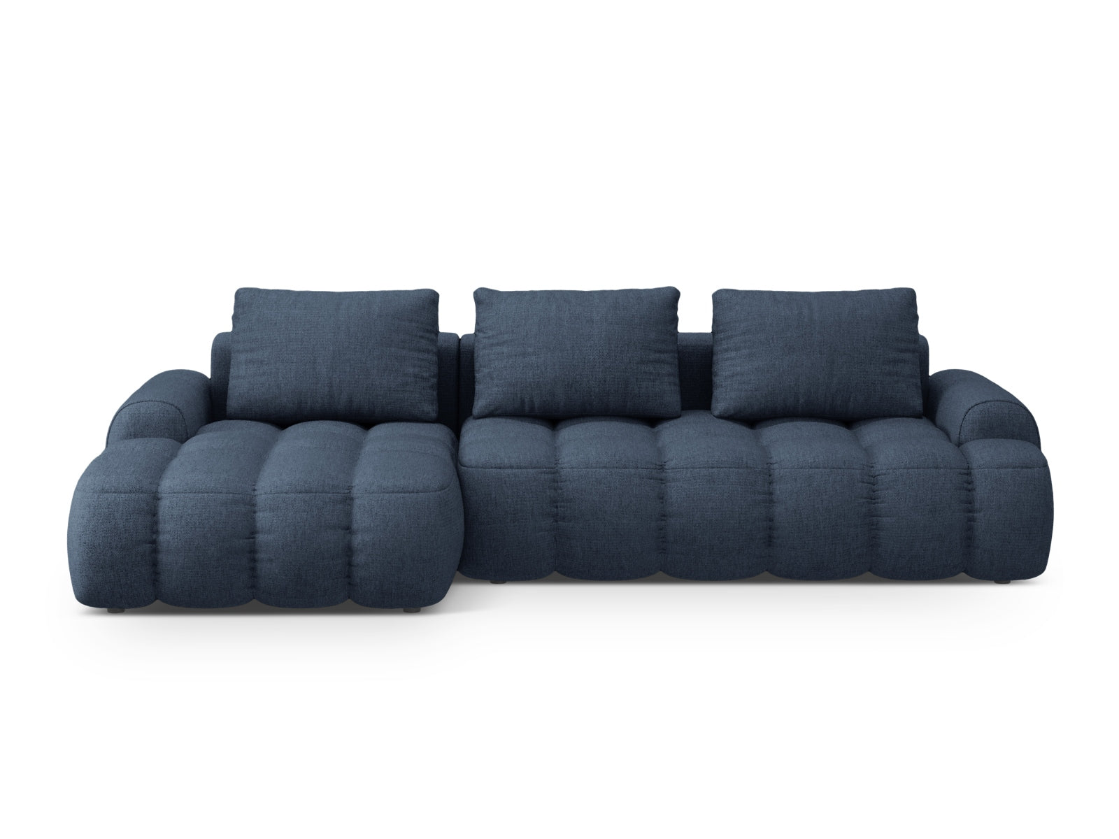 Linz Ecksofa links mit Schlaffunktion und Stauraumbox 3 Sitzer 142cm in Dark Blue-Sorella präsentiert im Onlineshop von KAQTU Design AG. Bettsofa links ist von Cosmopolitan Design