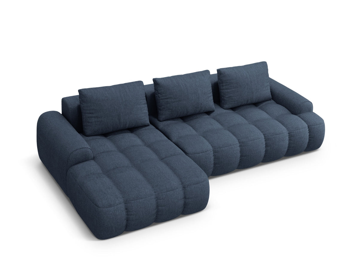 Linz Ecksofa links mit Schlaffunktion und Stauraumbox 3 Sitzer 142cm in Dark Blue-Sorella präsentiert im Onlineshop von KAQTU Design AG. Bettsofa links ist von Cosmopolitan Design