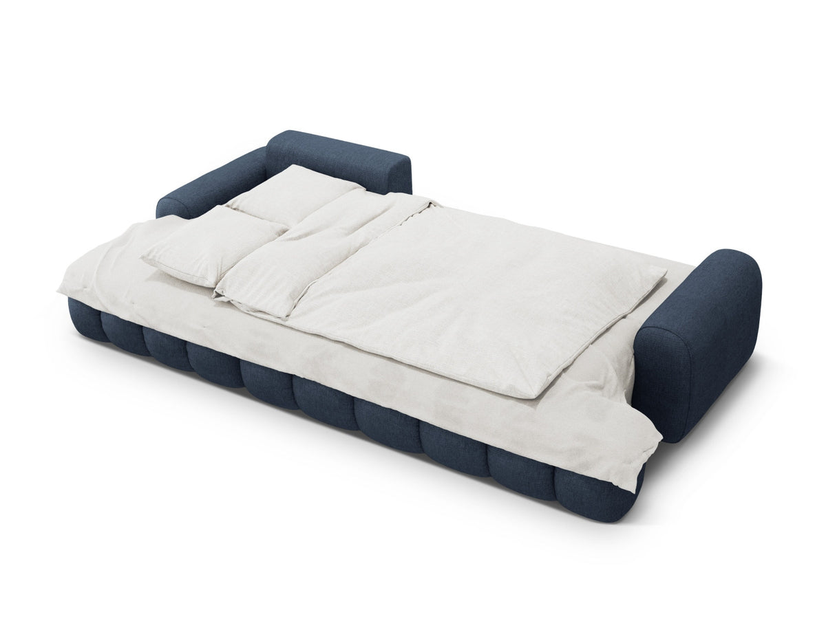 Linz Ecksofa links mit Schlaffunktion und Stauraumbox 3 Sitzer 142cm in Dark Blue-Sorella präsentiert im Onlineshop von KAQTU Design AG. Bettsofa links ist von Cosmopolitan Design