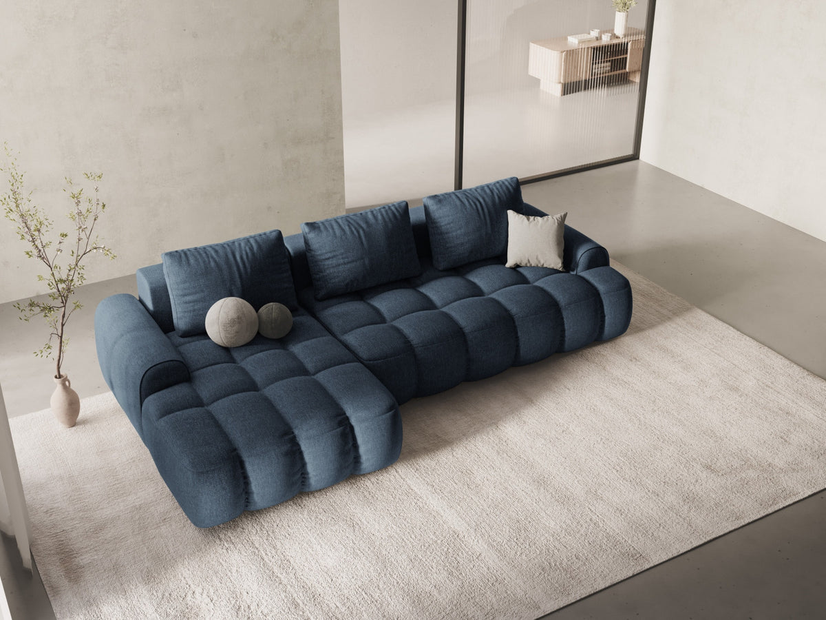 Linz Ecksofa links mit Schlaffunktion und Stauraumbox 3 Sitzer 142cm in Dark Blue-Sorella präsentiert im Onlineshop von KAQTU Design AG. Bettsofa links ist von Cosmopolitan Design