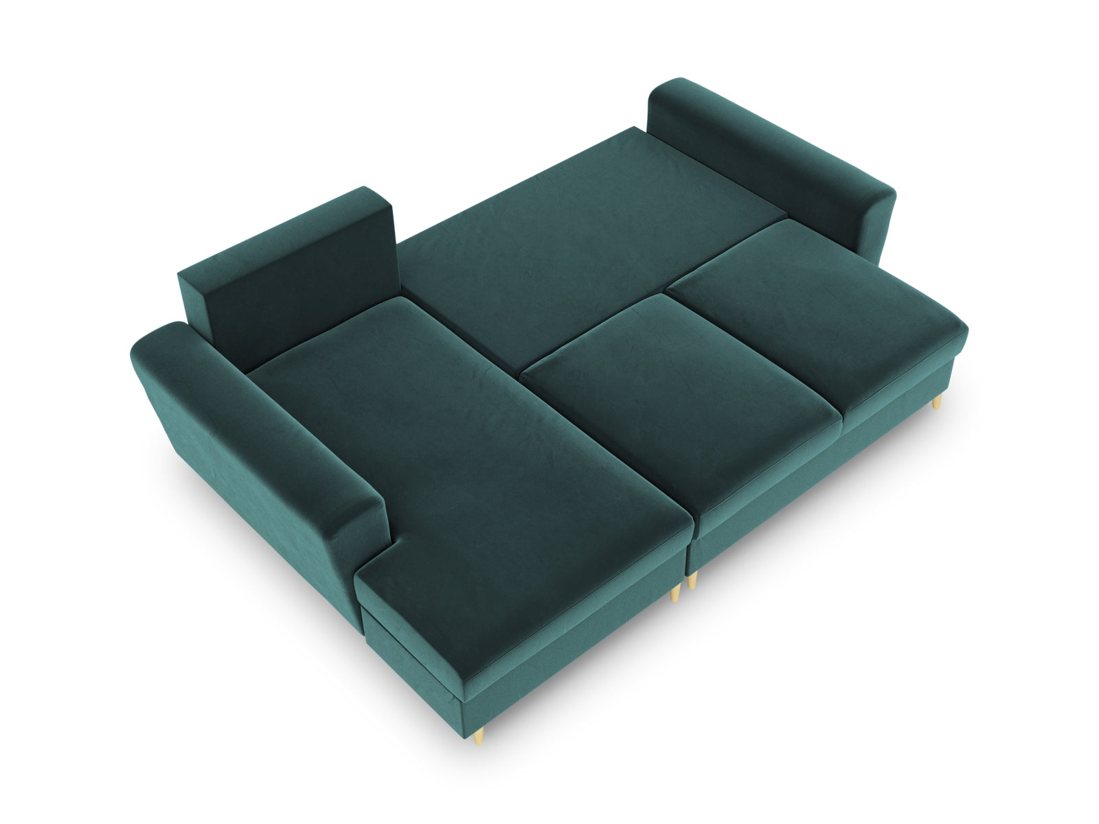 Elegantes Kyoto Ecksofa links mit Schlafoption und Stauraum, 4-Sitzer, 145 cm, in trendigem Petrol-Riviera, perfekt für stilvolle Wohnräume.