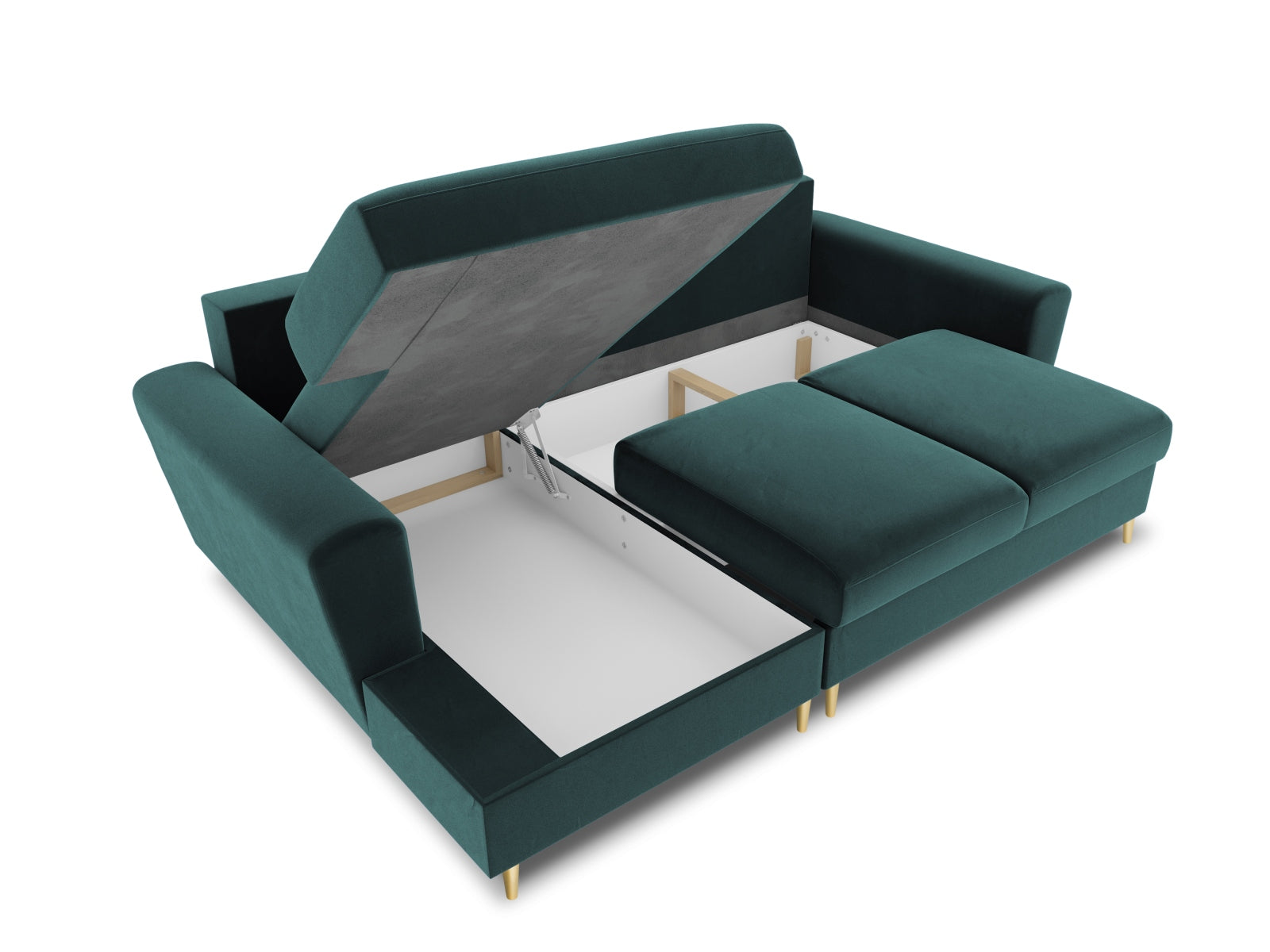 Modernes Kyoto Ecksofa links mit Schlaffunktion und Stauraum, 4-Sitzer, 145 cm, in ansprechendem Petrol-Riviera, ideal für gemütliche Wohnzimmer.