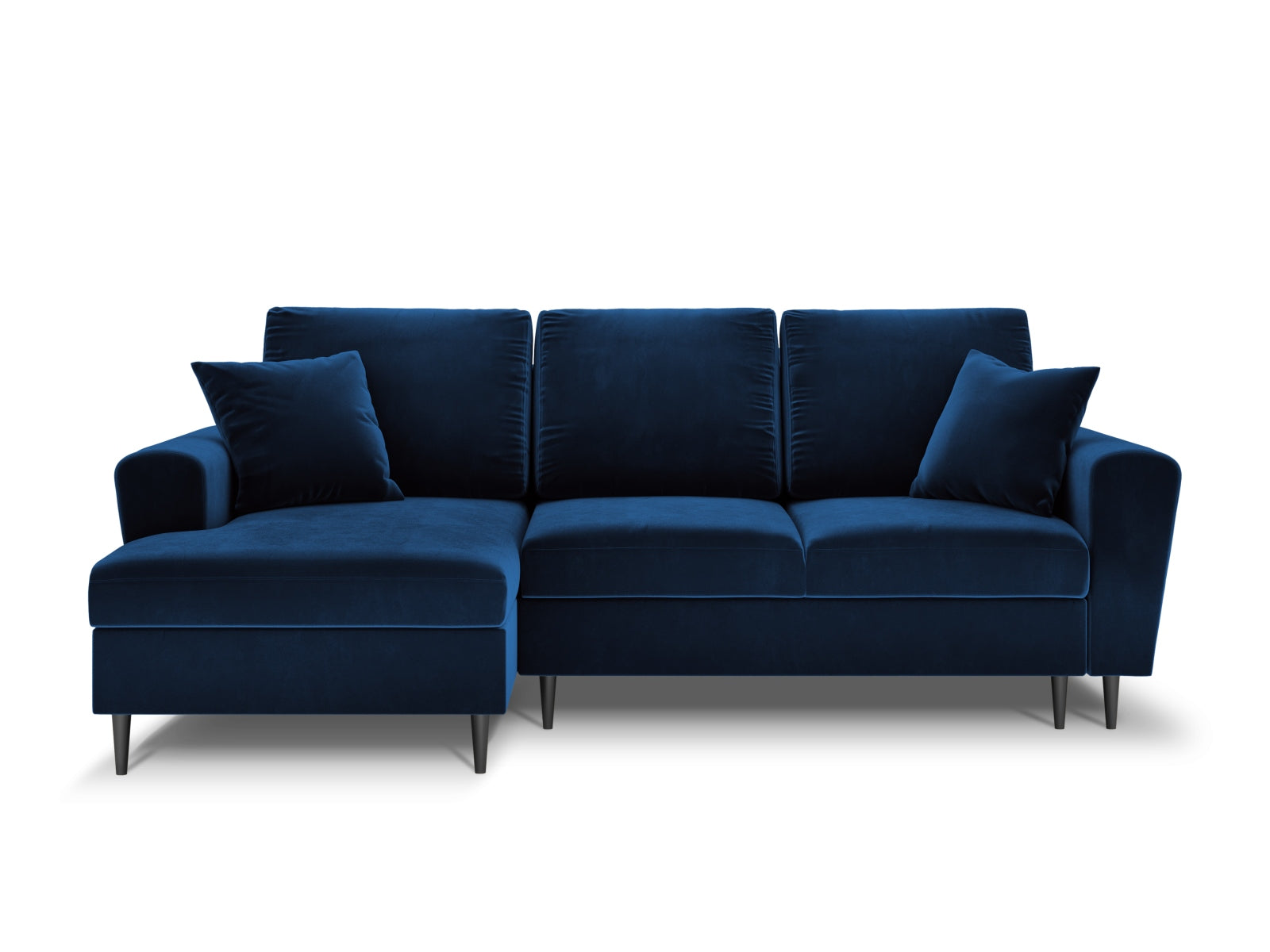 Elegantes Kyoto Ecksofa links in Royal Blue, 4-Sitzer mit Schlafoption und Stauraum, ideal für moderne Wohnräume.