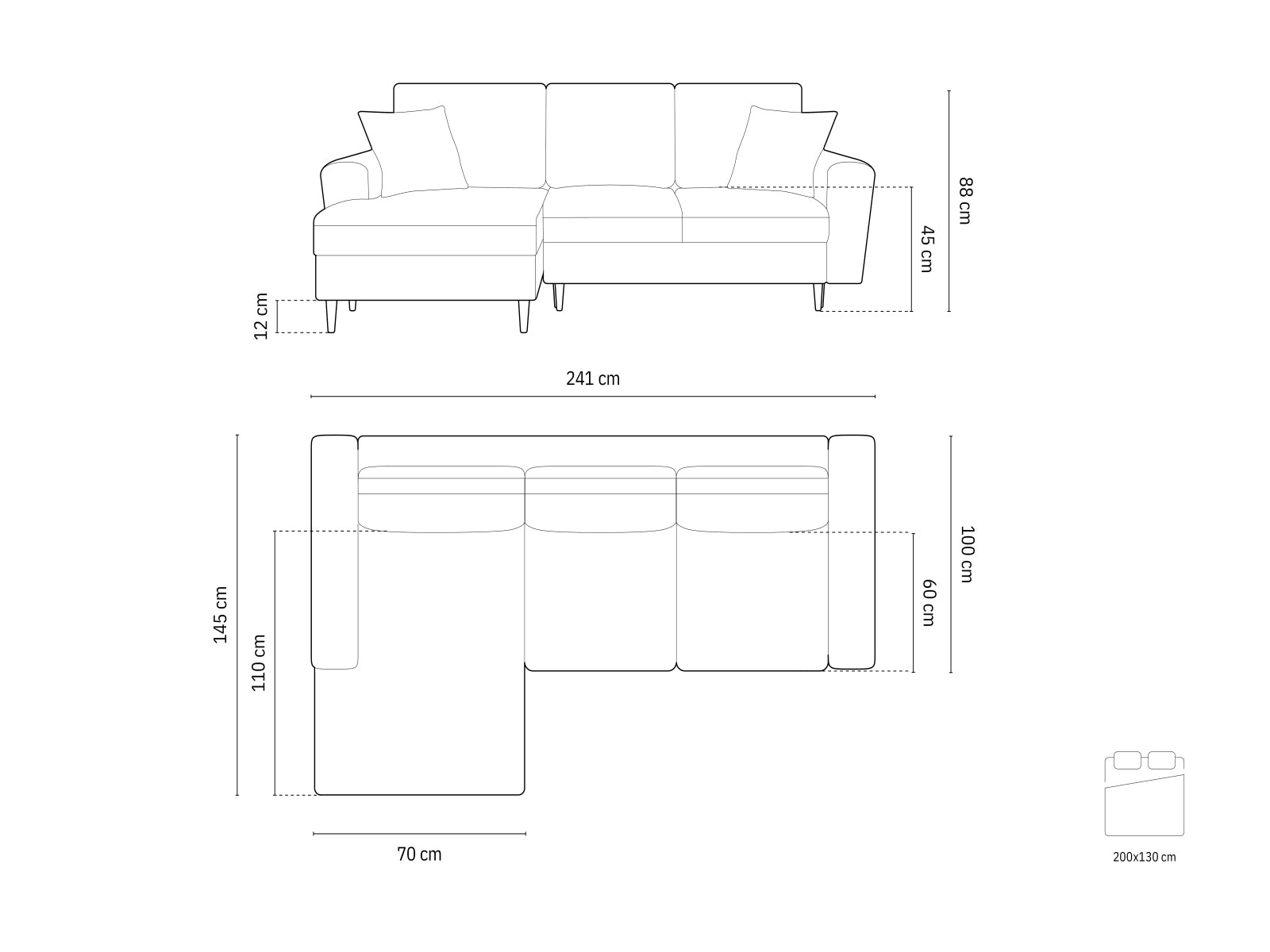Modernes Kyoto Ecksofa links in edlem Dunkelgrün, bietet Platz für 4 Personen, inklusive Schlaffunktion und Stauraum für zusätzlichen Komfort.