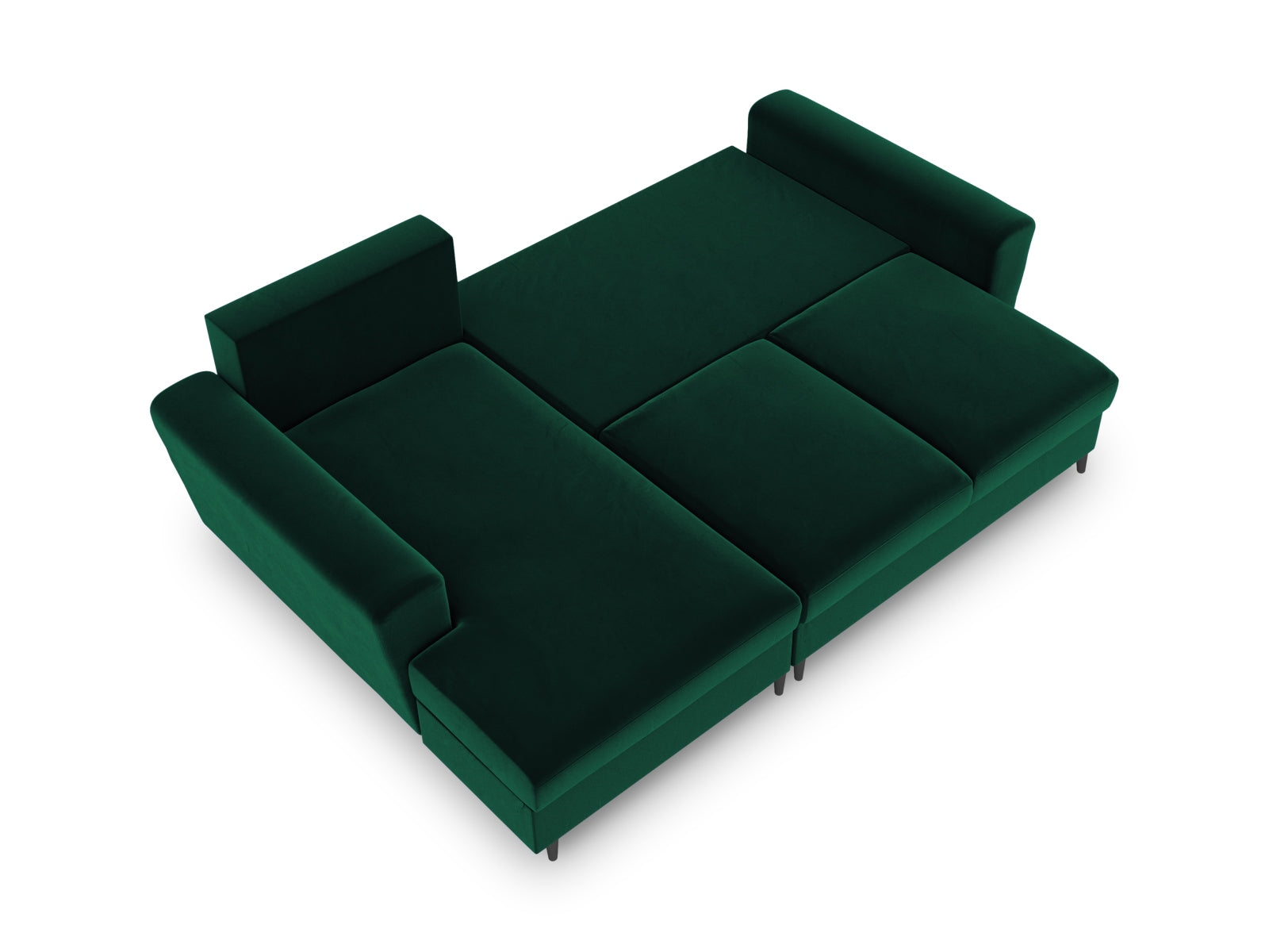 Modernes Kyoto Ecksofa links in edlem Dunkelgrün, perfekt für 4 Personen, bietet eine praktische Schlaffunktion und Stauraum für zusätzlichen Komfort.