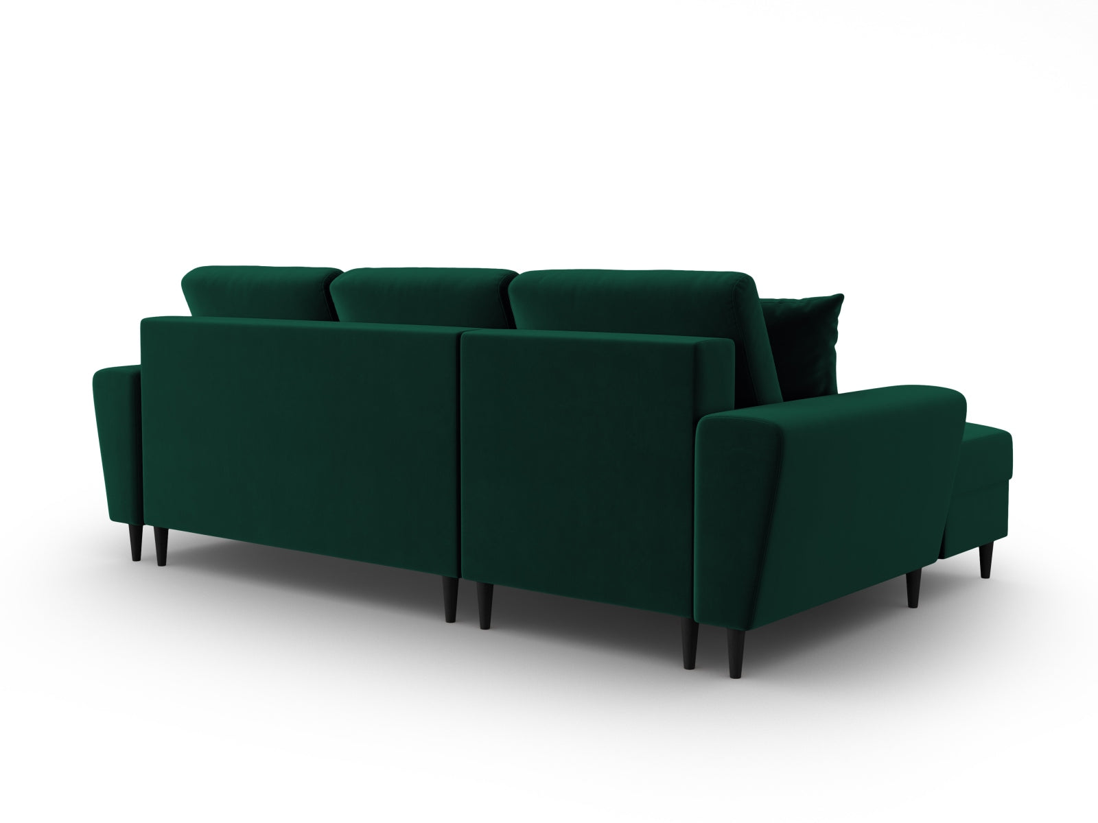 Stylisches Kyoto Ecksofa links in elegantem Dunkelgrün, ideal für 4 Personen, mit praktischer Schlaffunktion und Stauraum für mehr Ordnung.